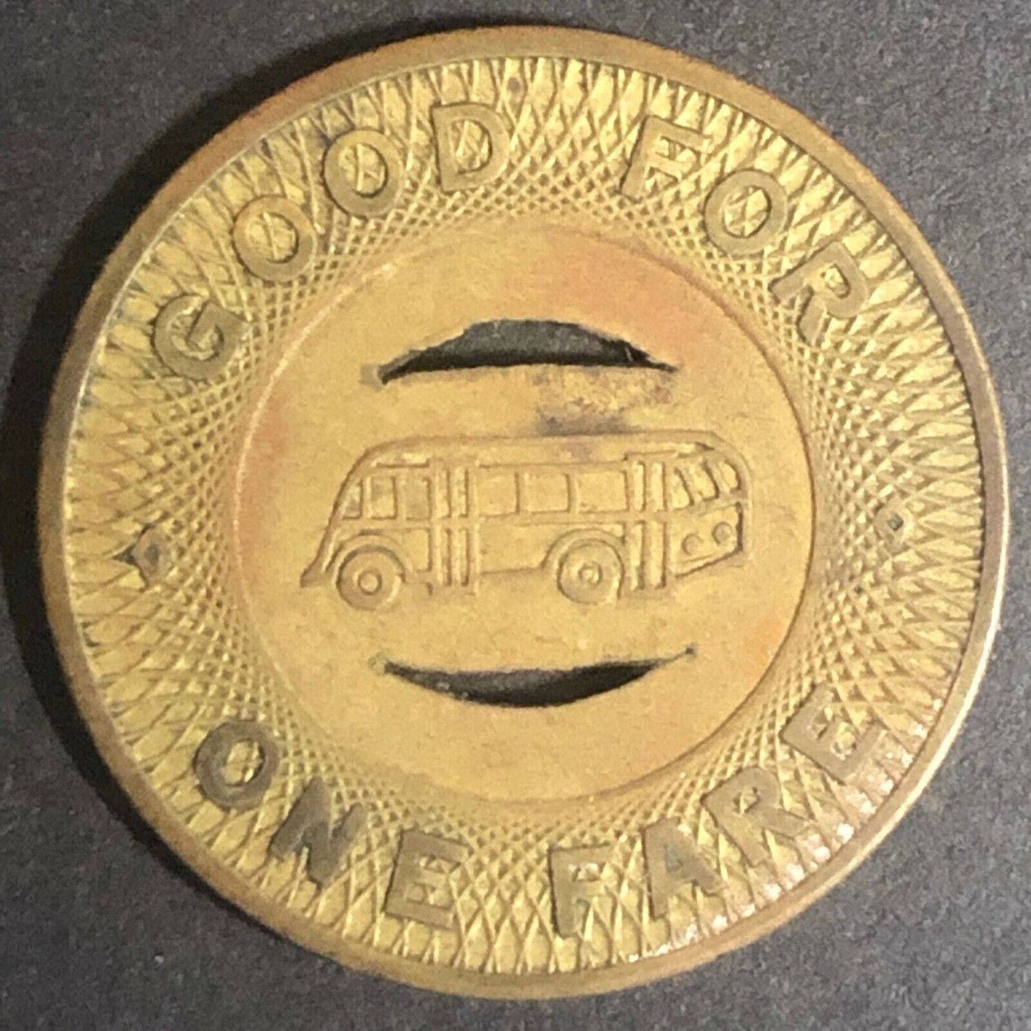 c1940's 22mm Sedalia Bus Co. G/F One Fare Brass Transit Token - Missouri