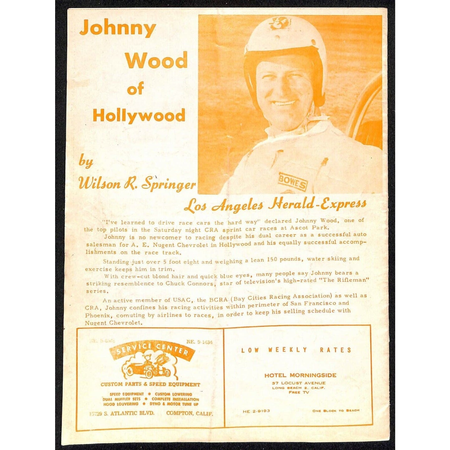 Scarce Jun 10 1961 Auto Racing CRA Big Car Program Ascot Gardena, CA 12pp