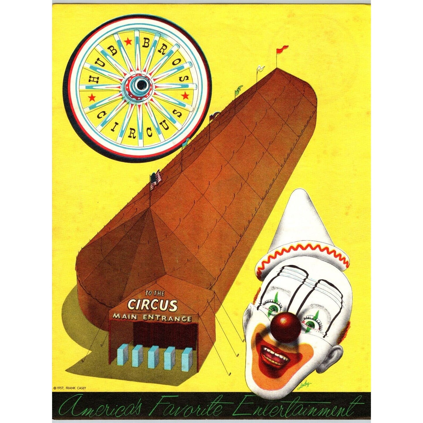 Hub Bros. Circus Letterhead c1957 Roulette Wheel Big Top Clown - Very Scarce