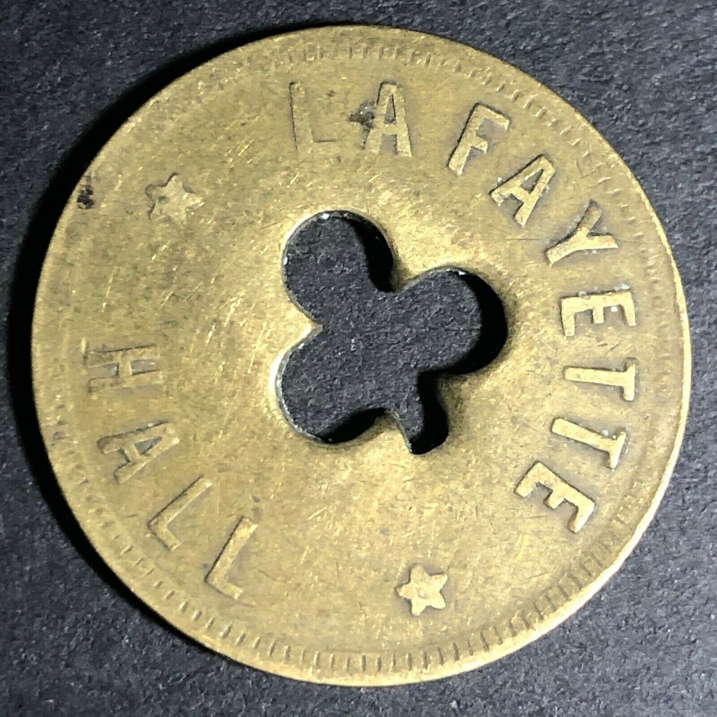 24.5mm Brass Lafayette Hall (Saloon Sacramento, CA) Token Clover Shamrock (#6)