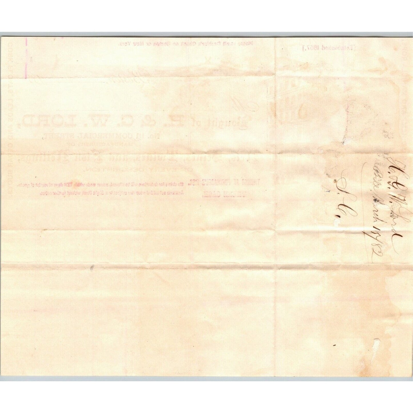 Boston, MA Billhead Letterhead 1882 H. & G. W. Lord - Fish Nets Twines Seines