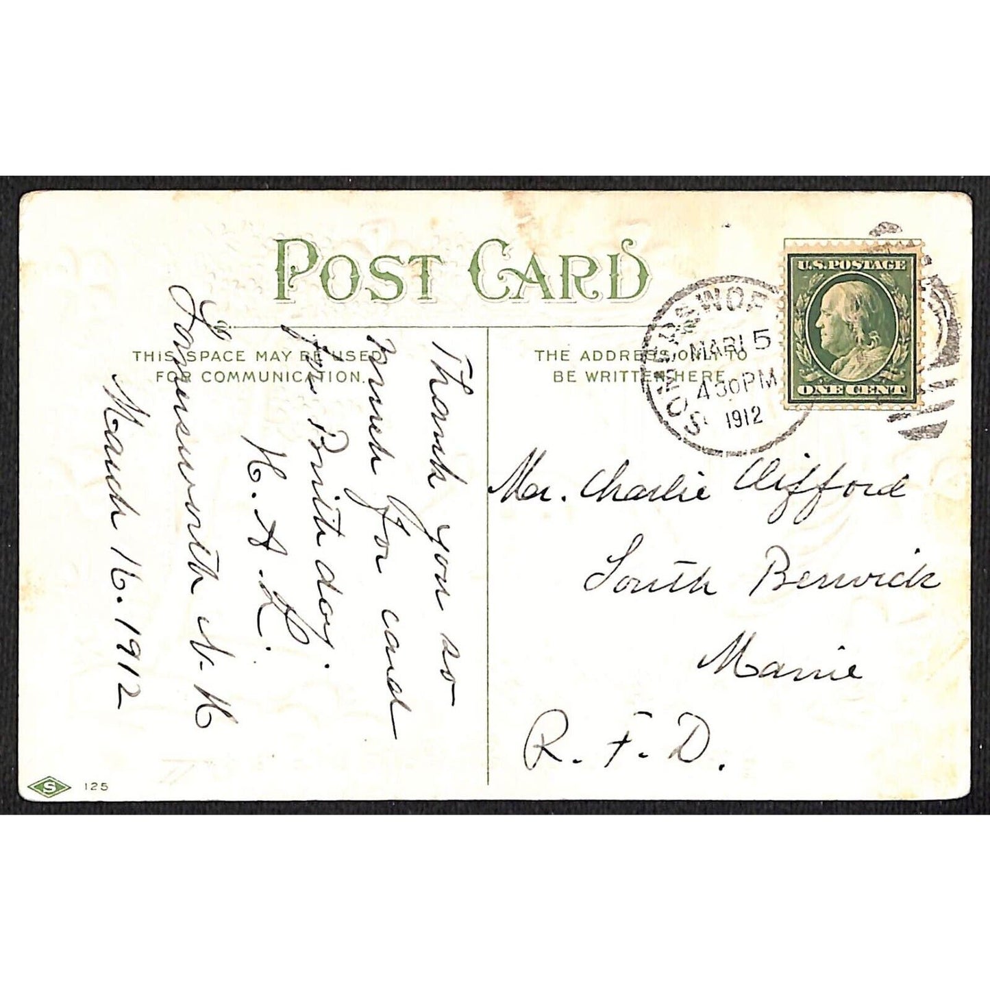 St. Patrick's Day Postcard Harp Clover Outdoors Home Scene Gilt Embossed PM 1912