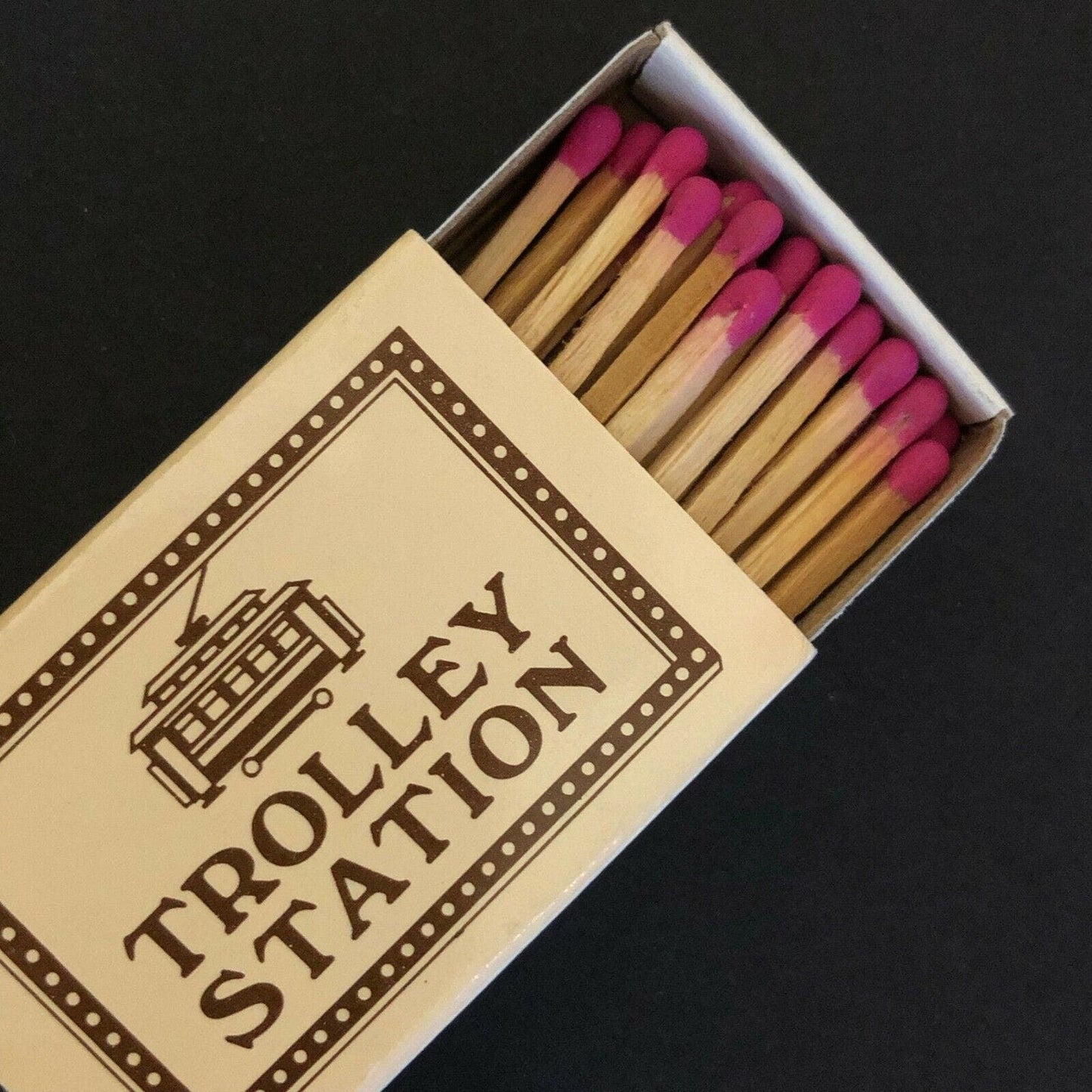 c1980-90 's Vintage Wooden Matchbox Matchbook "Trolley Station" Restaurant