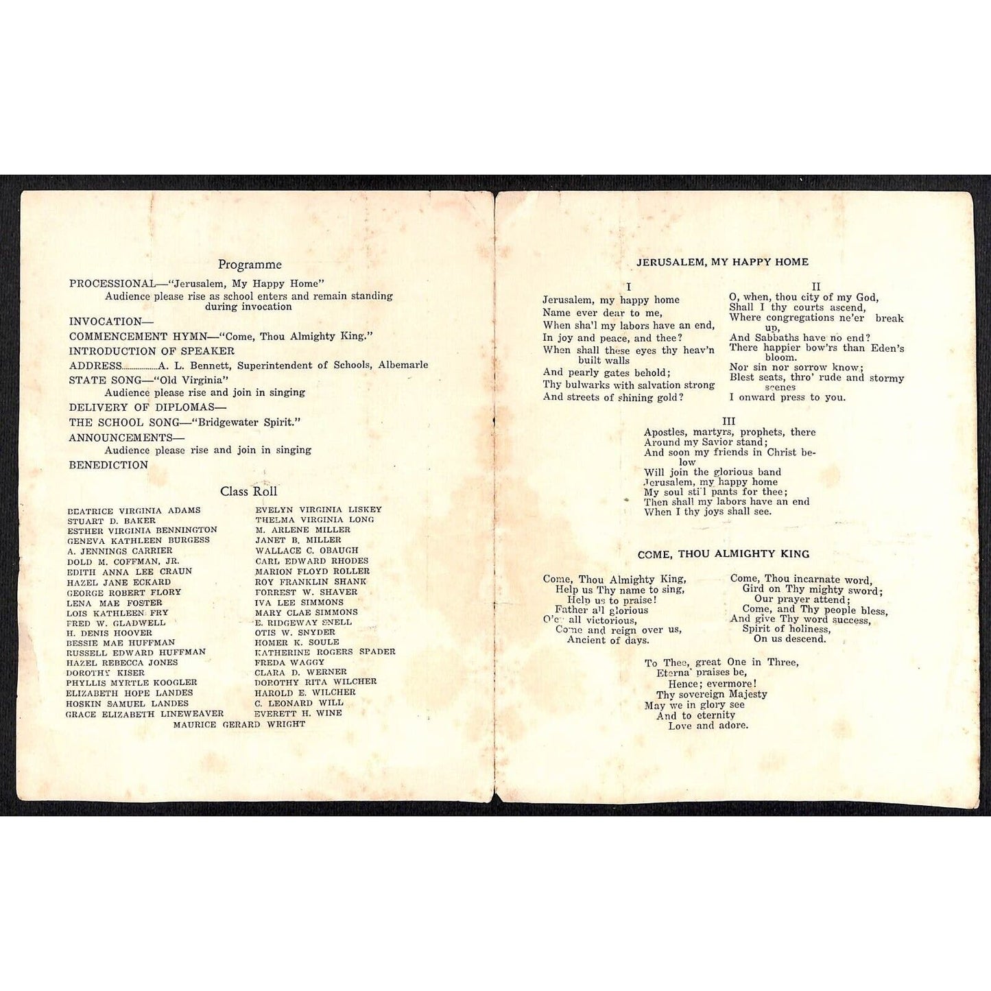 Bridgewater High School 1931 Commencement Exercises Program