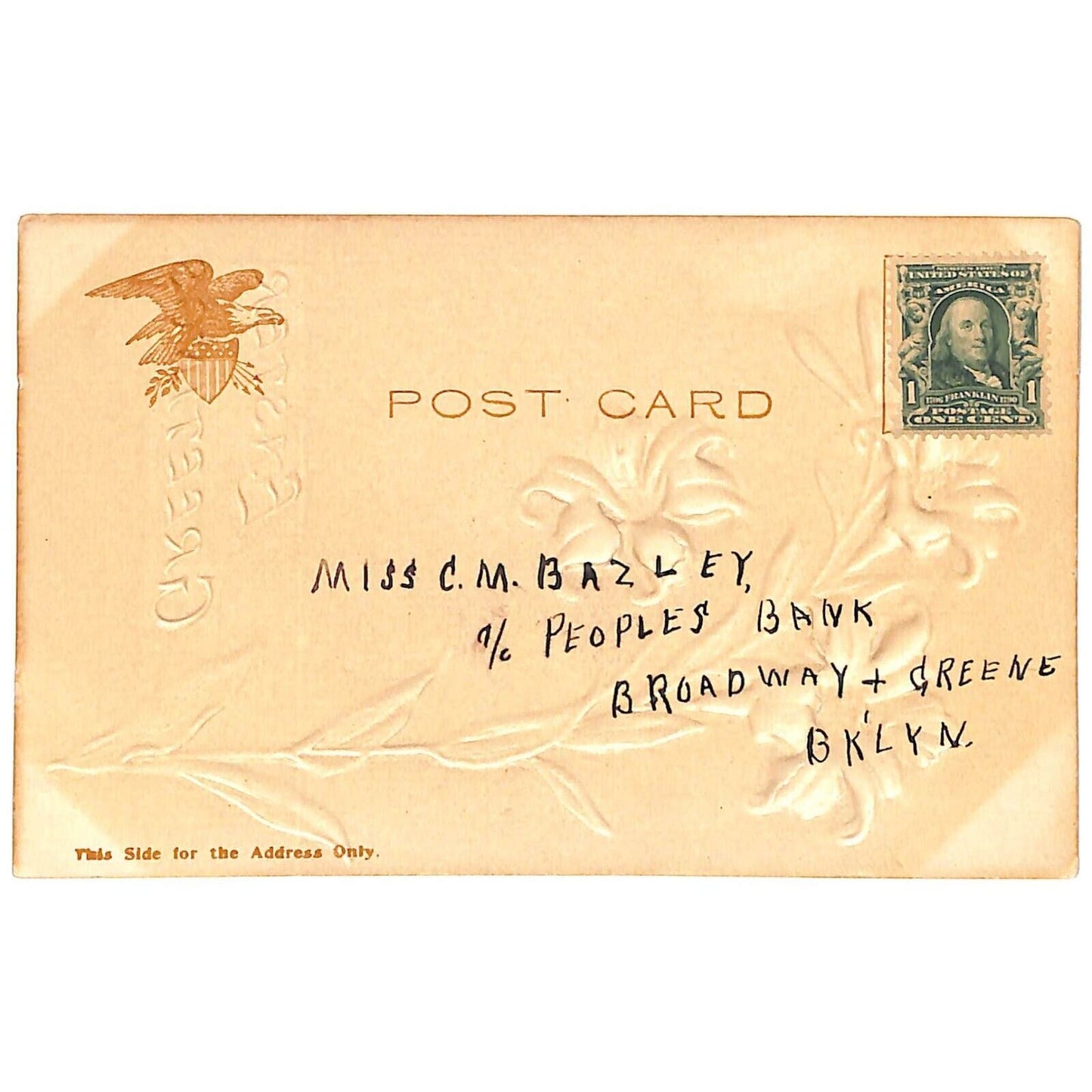 Easter Postcard "Easter Greetings" Floral High Relief Embossing Undivided c1906