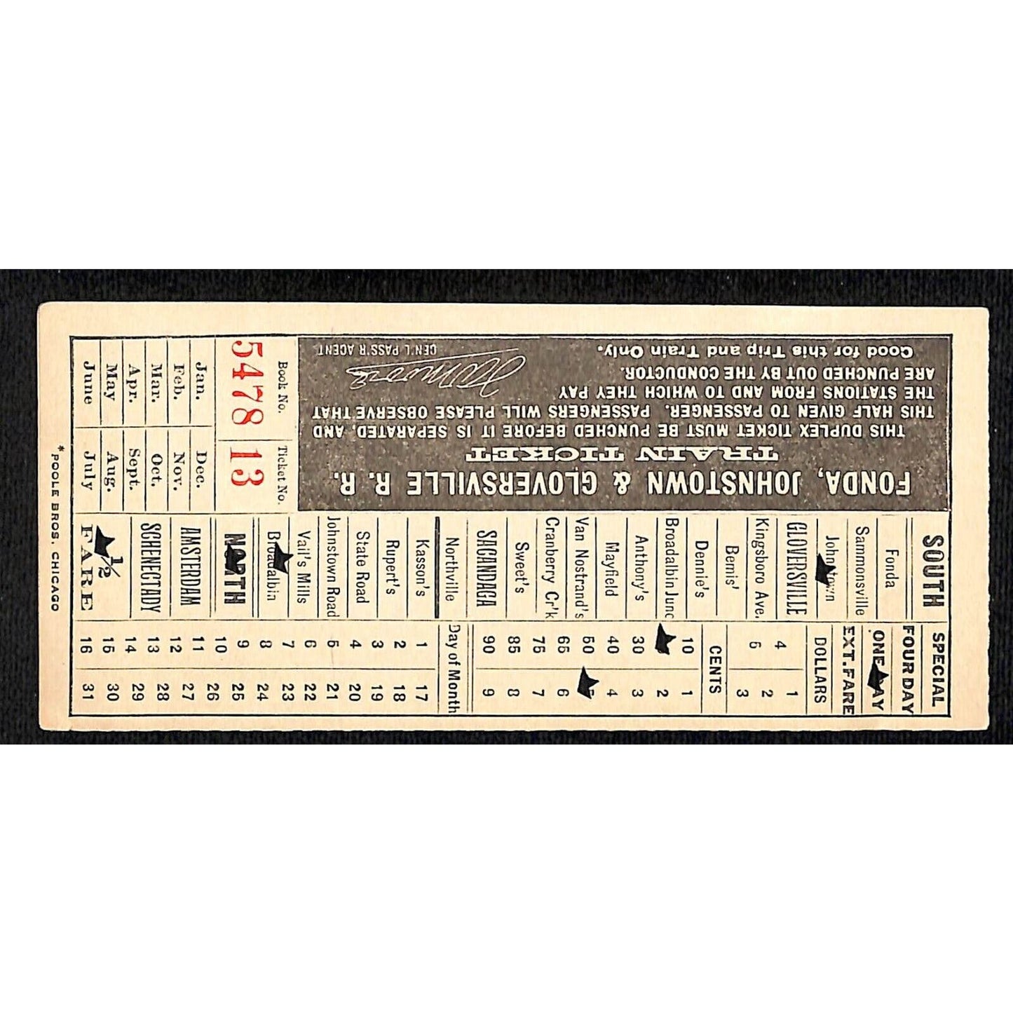 Fonda, Johnstown & Gloversville Railroad Ticket Book 5478 Ticket 13