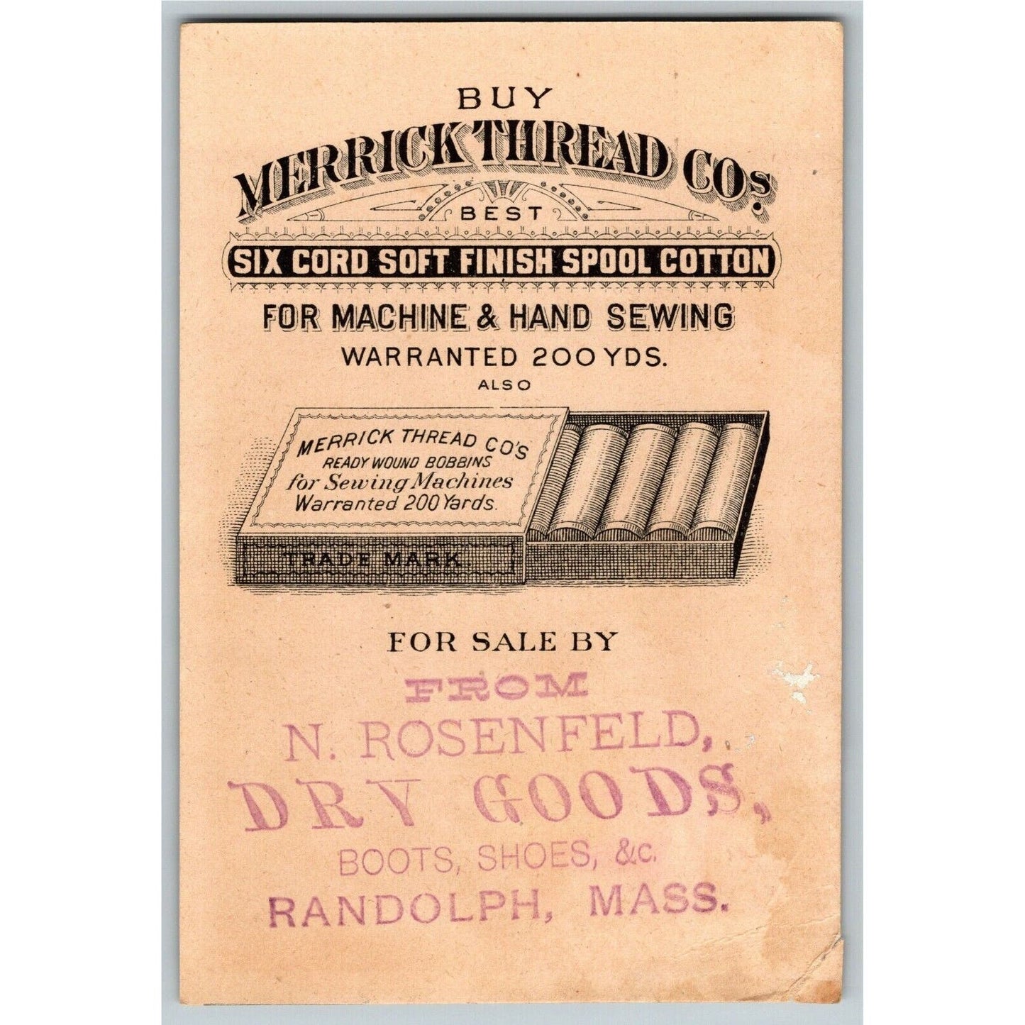 Victorian Trade Card Merrick Thread Grandma Knits w/ Child - Randolph, Ma