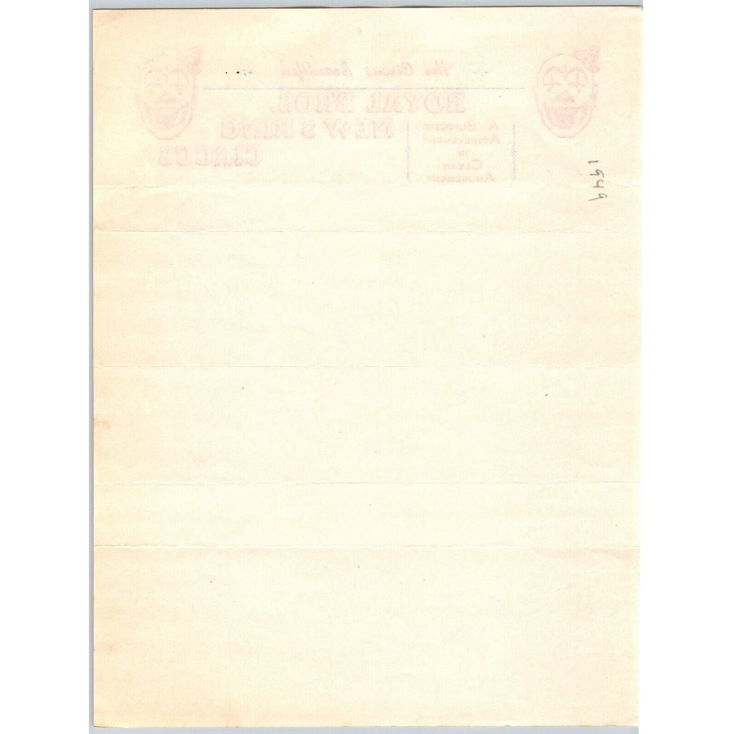 Royal Bros. New 3 Ring Circus Letterhead c1949 "Clean Amusement" Scarce