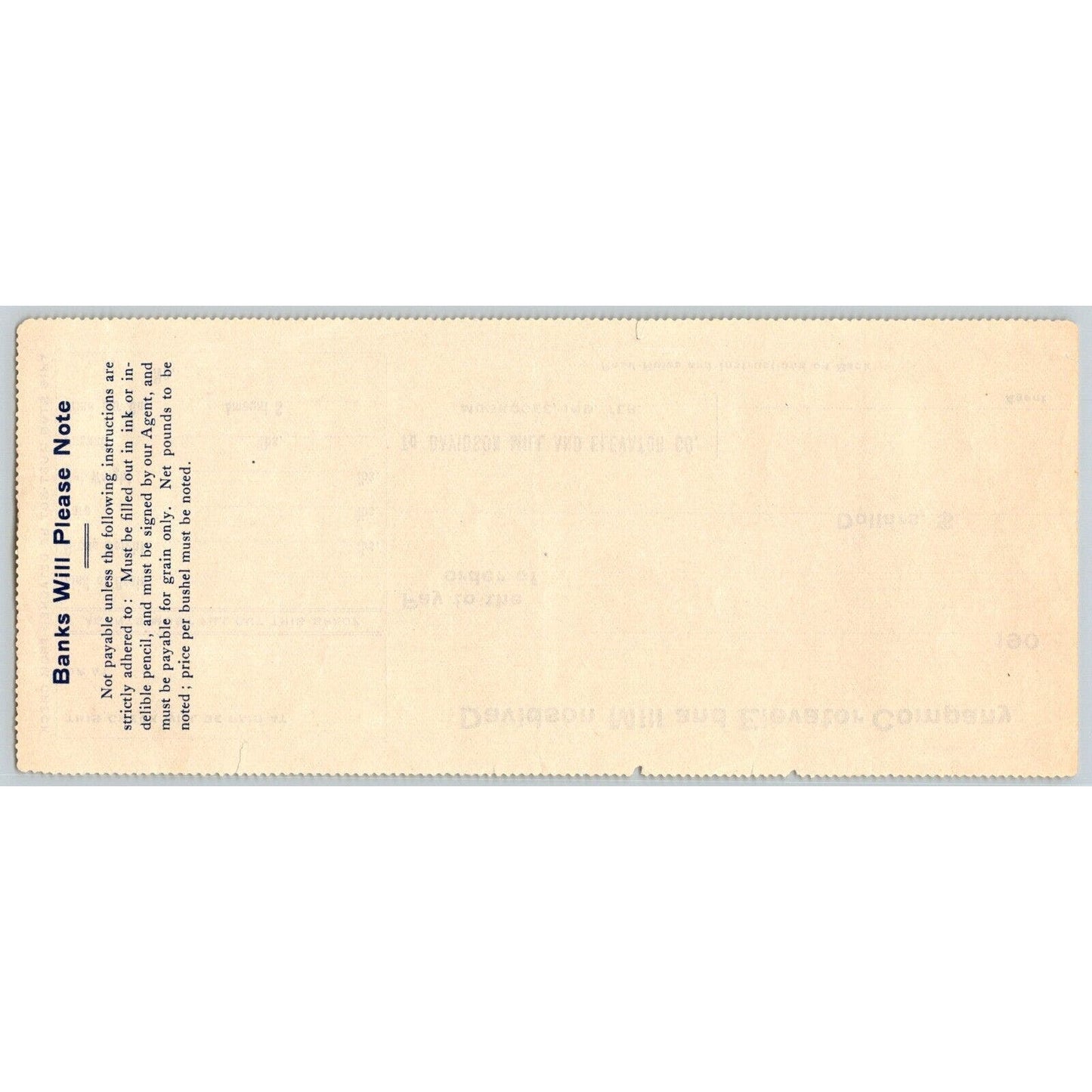 Muskogee, OK c1900-07 Davidson Mill and Elevator Co, Bank Check - Scarce
