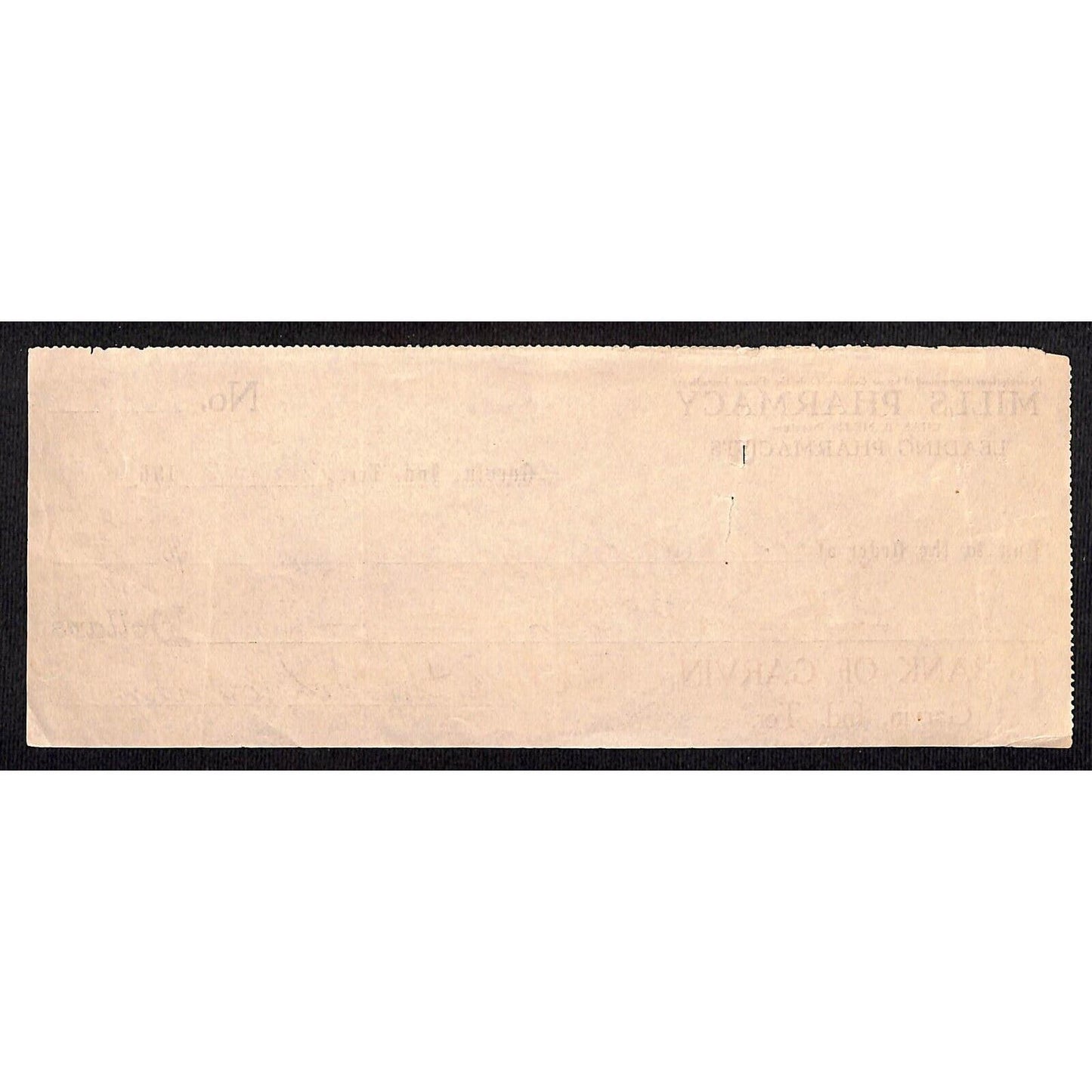 Garvin, OK 1906 Indian Territory Mills Pharmacy Bank Check - Scarce