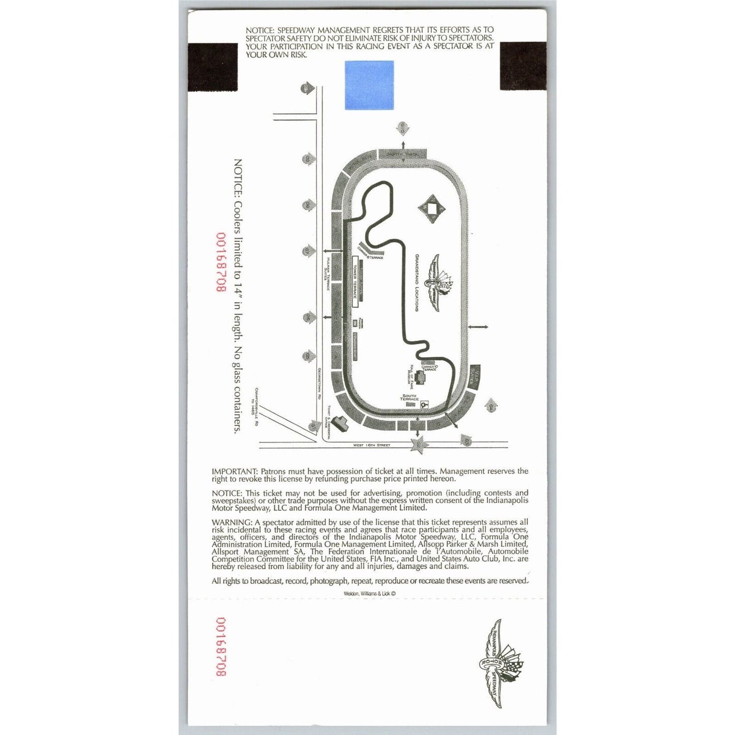 2004 Indianapolis Formula One Grand Prix Racing Race Day Unused Ticket Seat 4