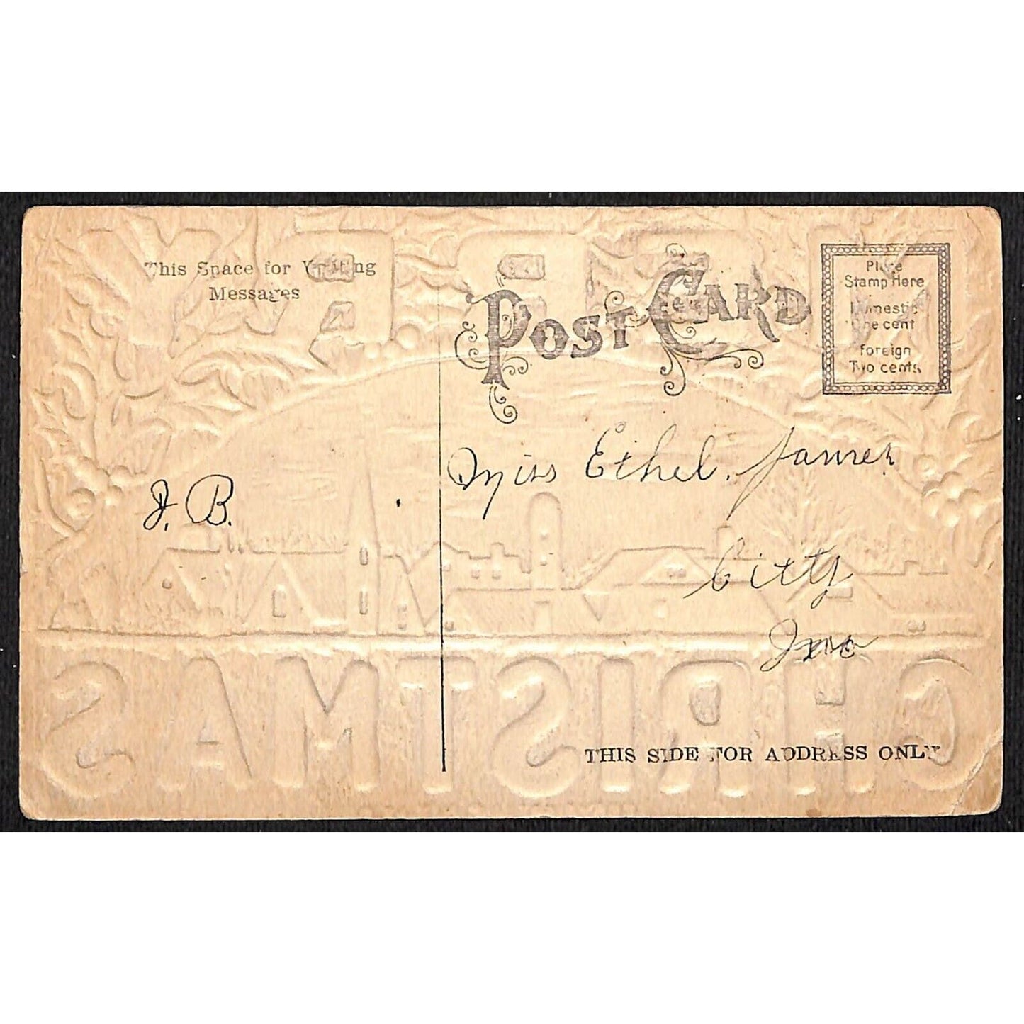 Merry Christmas Postcard Embossed w/ Glitter PM c1910