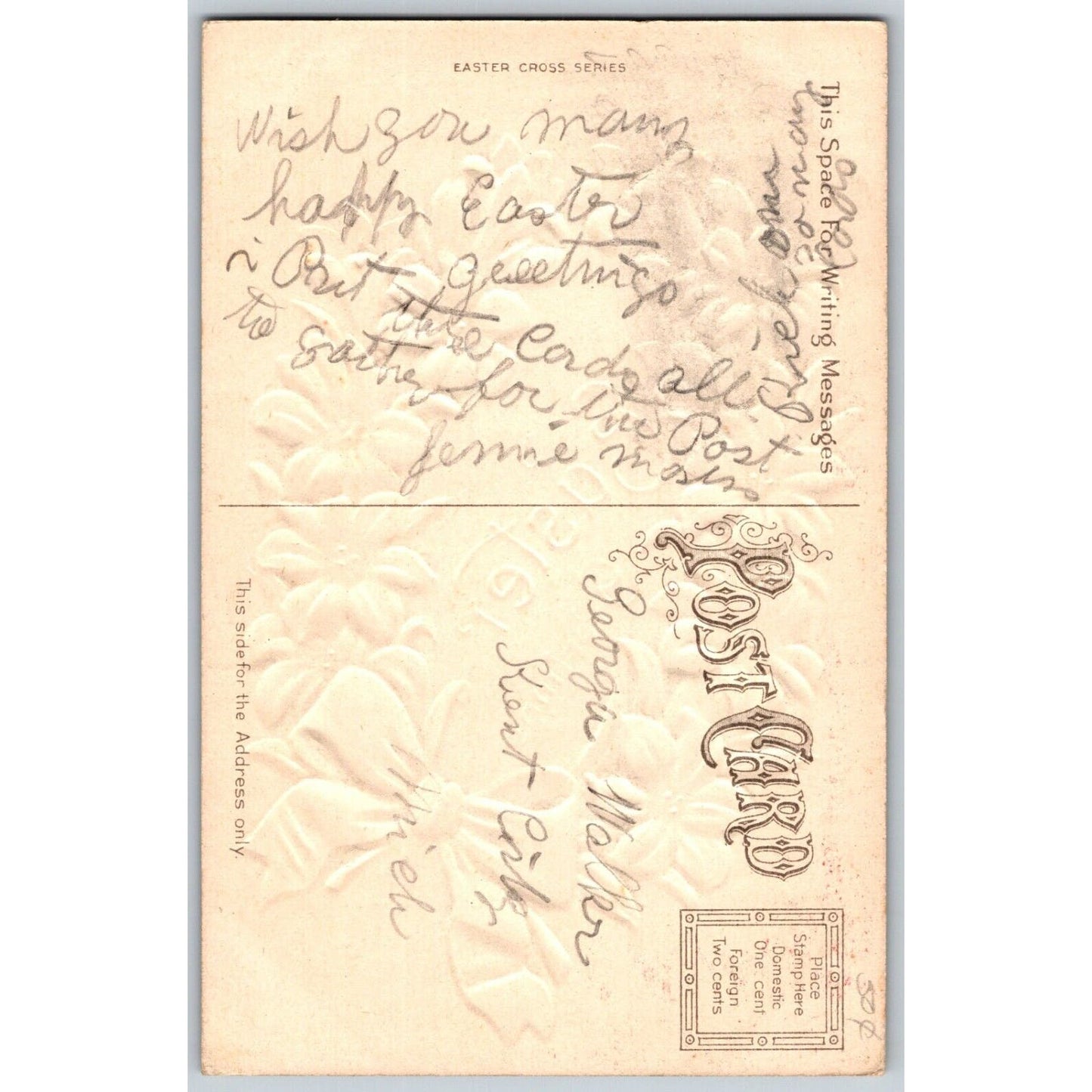 Vintage Easter Postcard "Easter Greetings" Floral Cross Silver Embossed