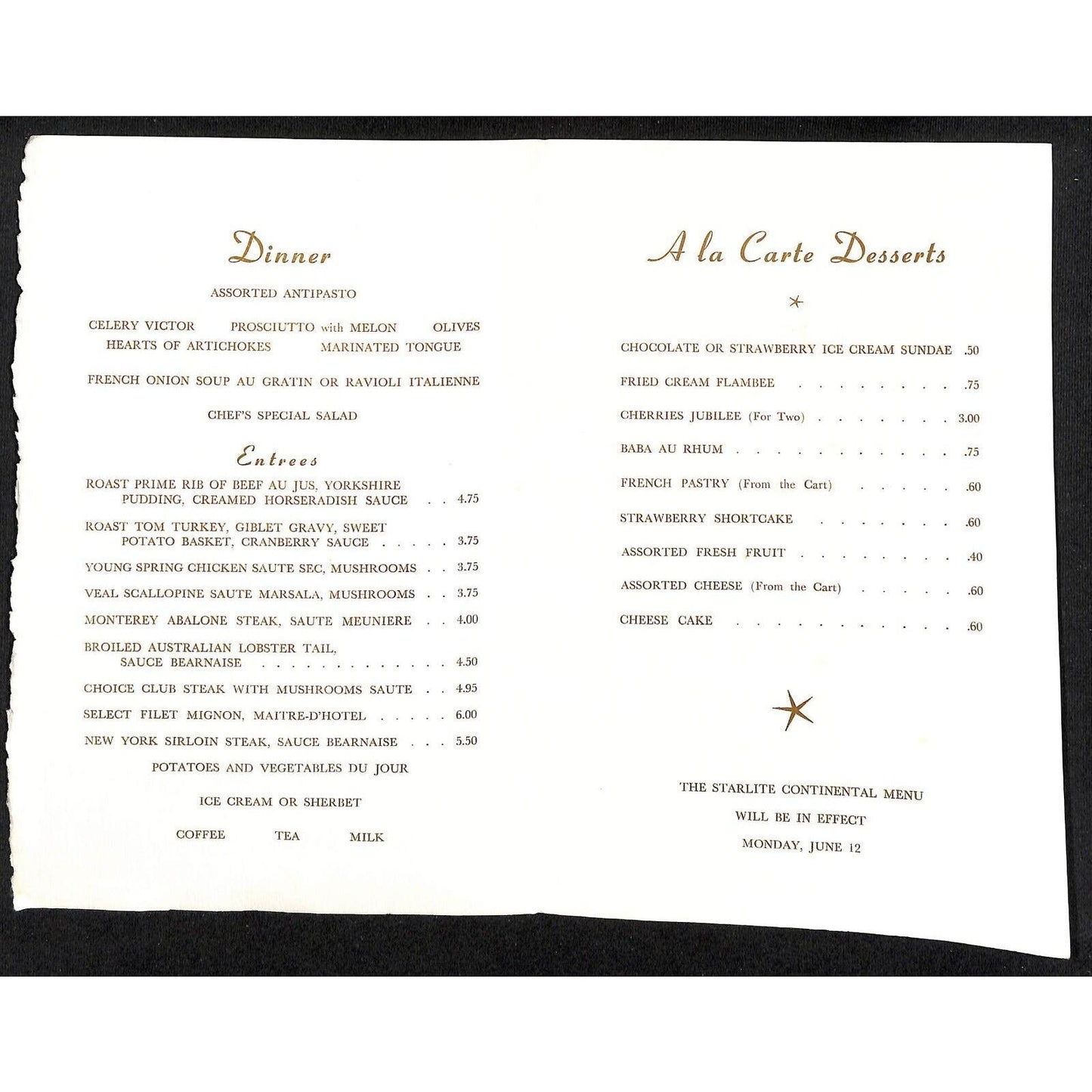 Stardust Motel Los Altos, CA Grand Opening Menu 1961 VGC