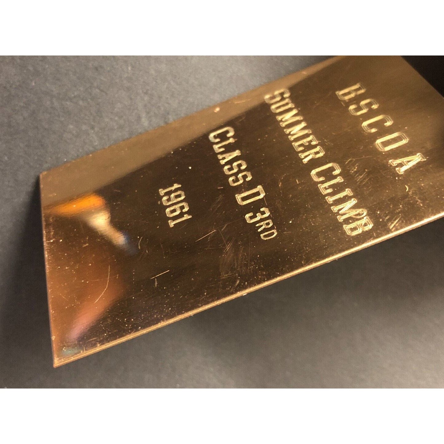 BSCOA Summer Climb Class D 3rd 1961 Brass Auto Racing Wall Plaque