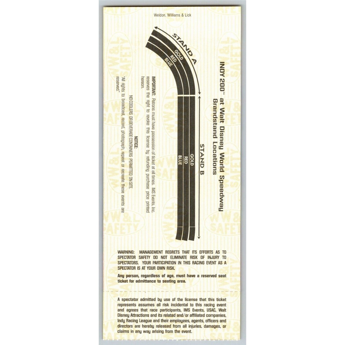 1999 Indy 200 Walt Disney World Speedway Ticket Stub - Seat 13