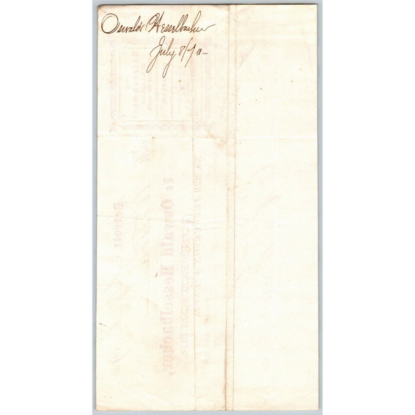 Detroit Letterhead Oswald Hesselbacher Confectioner Saloon for Ladies - 1870