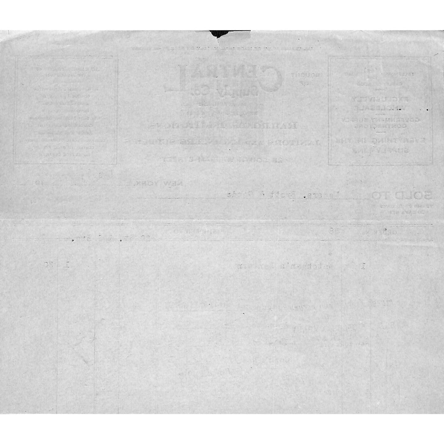 1917 Central Supply Co. Soap Brass Polish Billhead Letterhead South William NYC