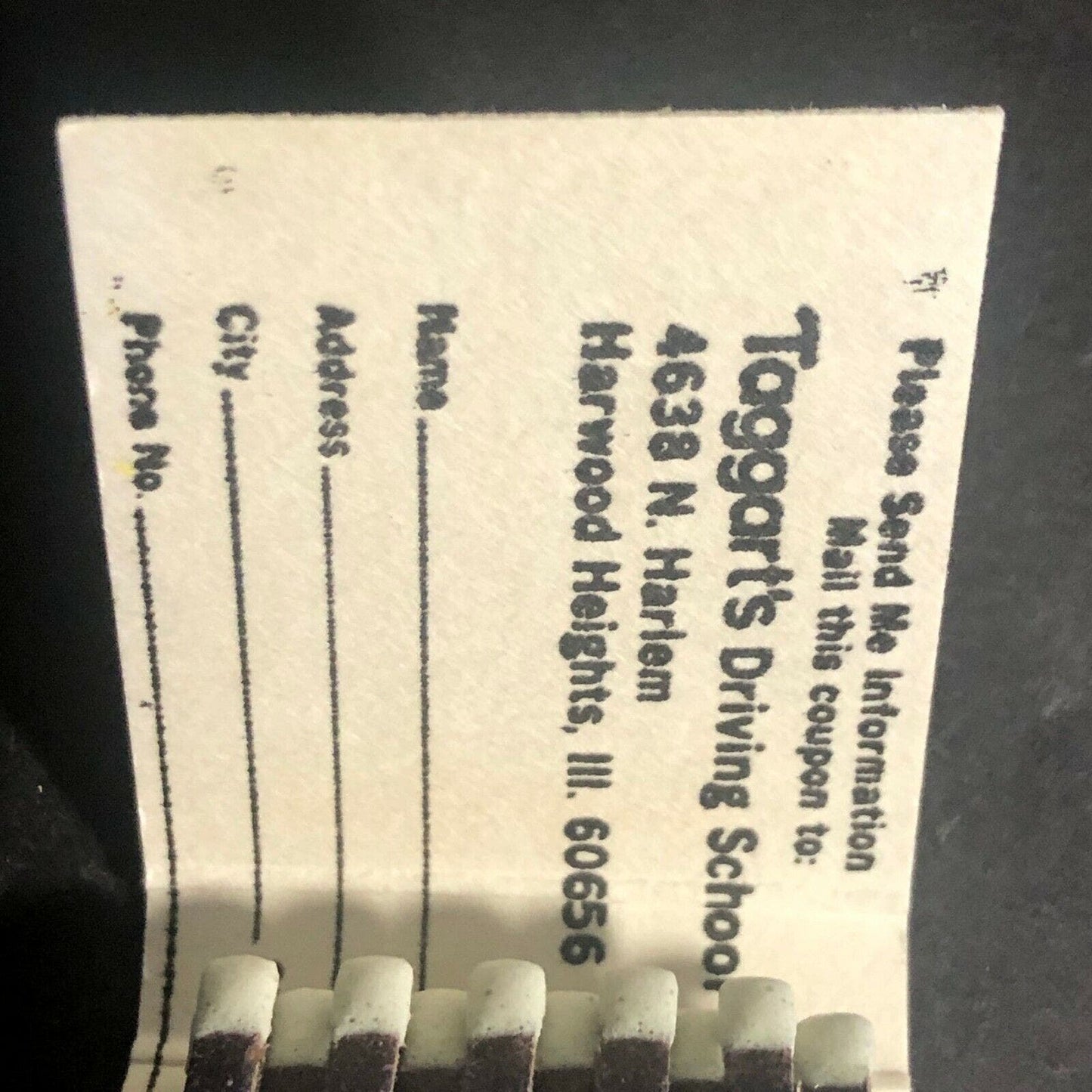 Vintage c1970's Full Matchbook "Taggart's Driving School" Mail or Call for Info