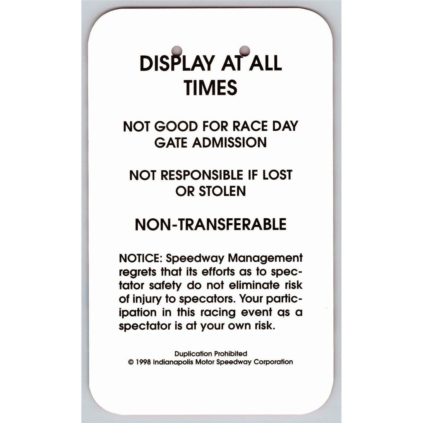 1998 Indy 500 V.I.P Pre-Race Turn 1 Garage Pit Pass VGC VIP Indianapolis #5123