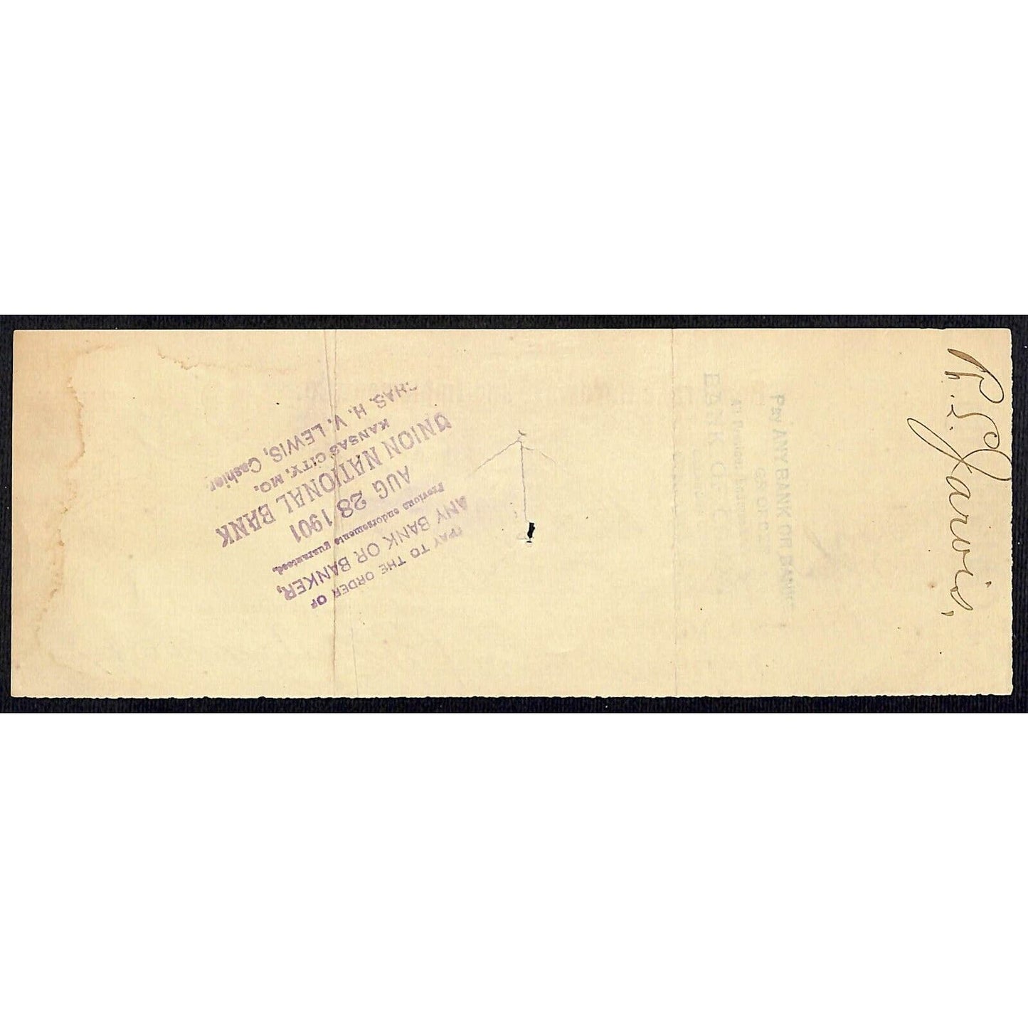 El Reno, OK 1901 Territorial "Bonebrake Hardware and Implements" Check Scarce