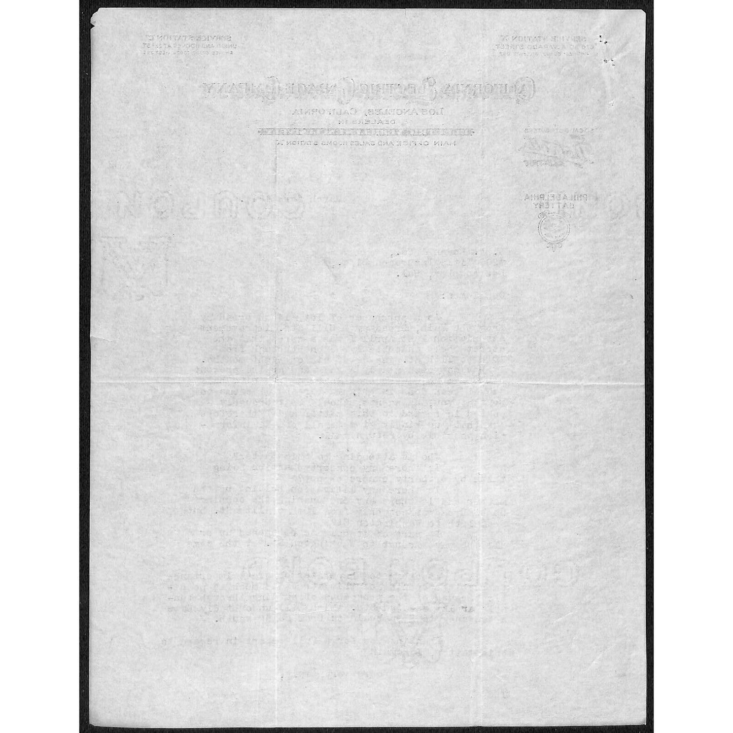 California Electric Garage Company Los Angeles 1914 Letterhead R.A. Rowan