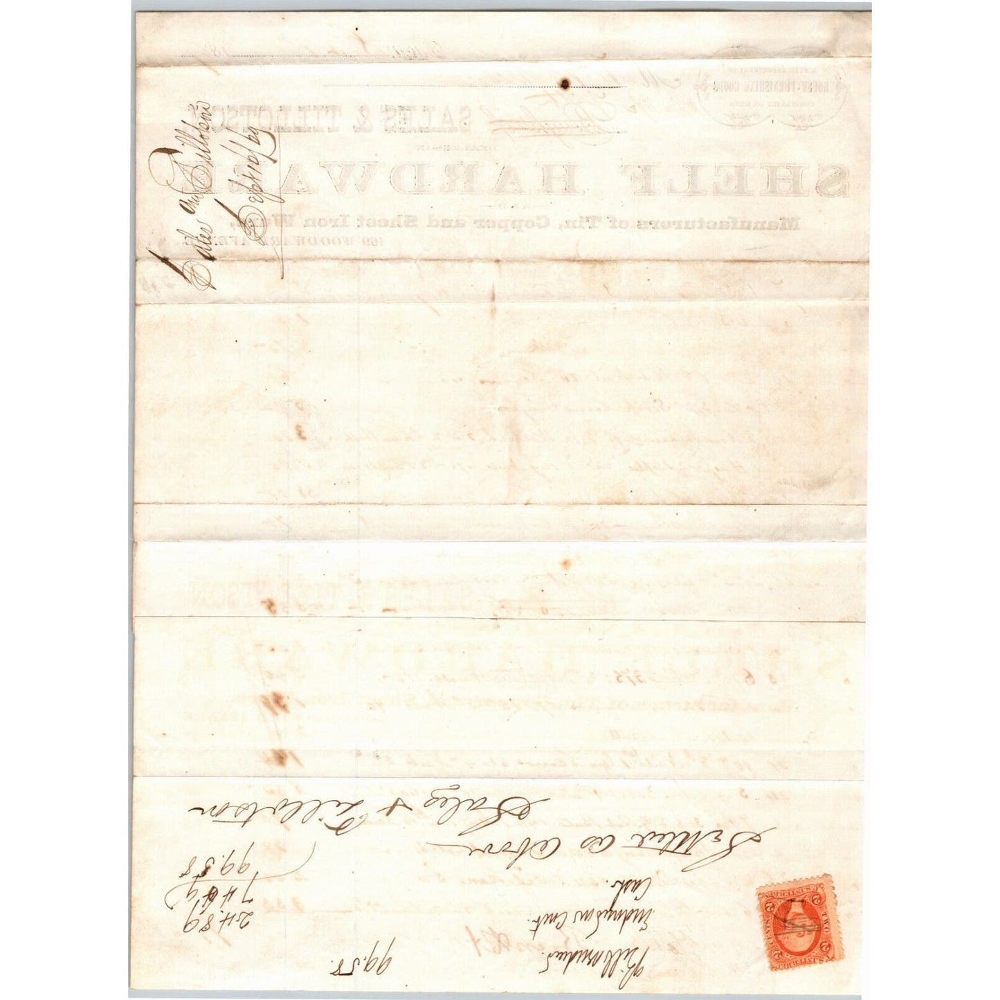 Detroit Letterhead Sales & Tillotson Shelf Hardware Tin Copper Sheet Iron 1869