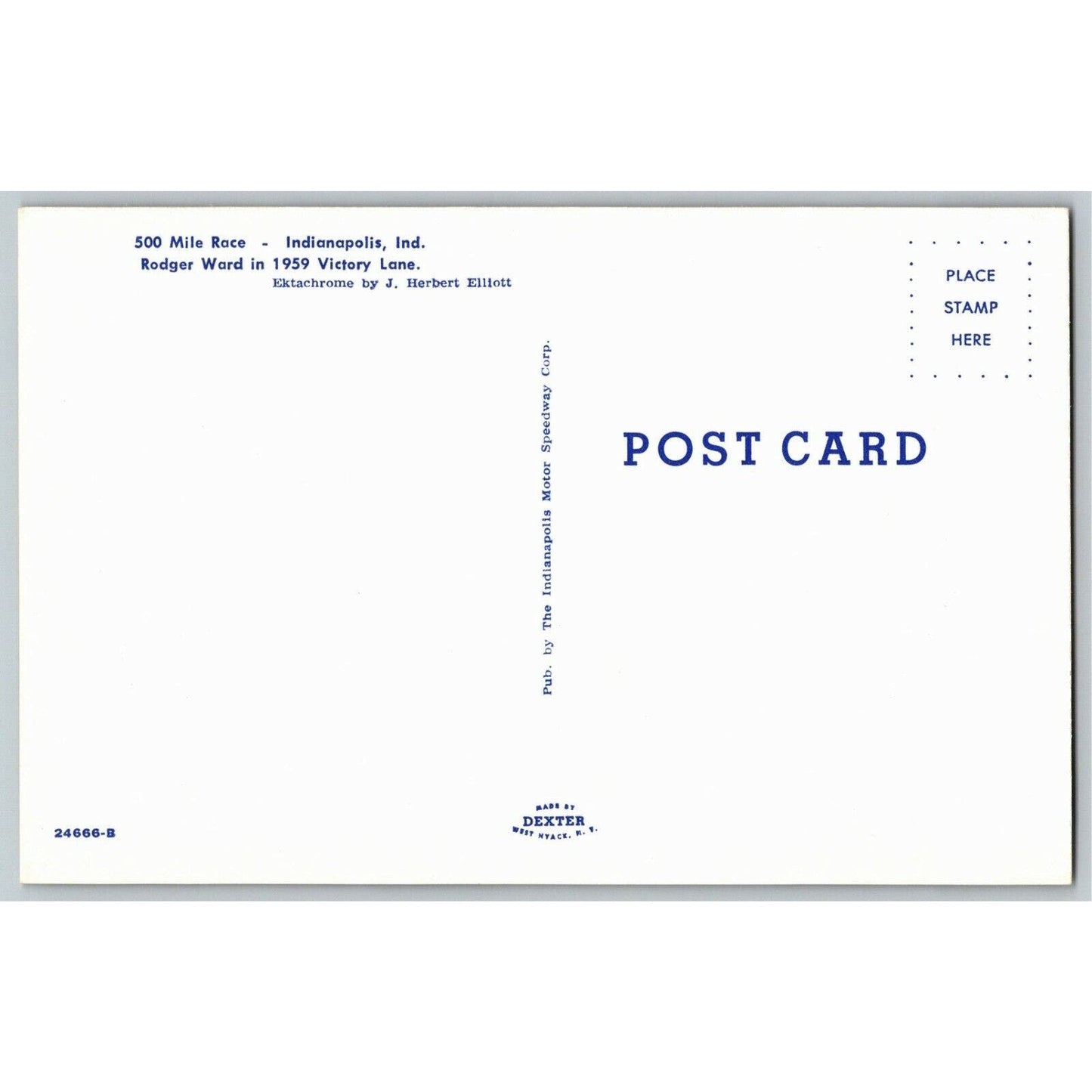 Indy 500 Postcard 1959 "Rodger Ward in 1050 Victory Lane" - Unposted VGC