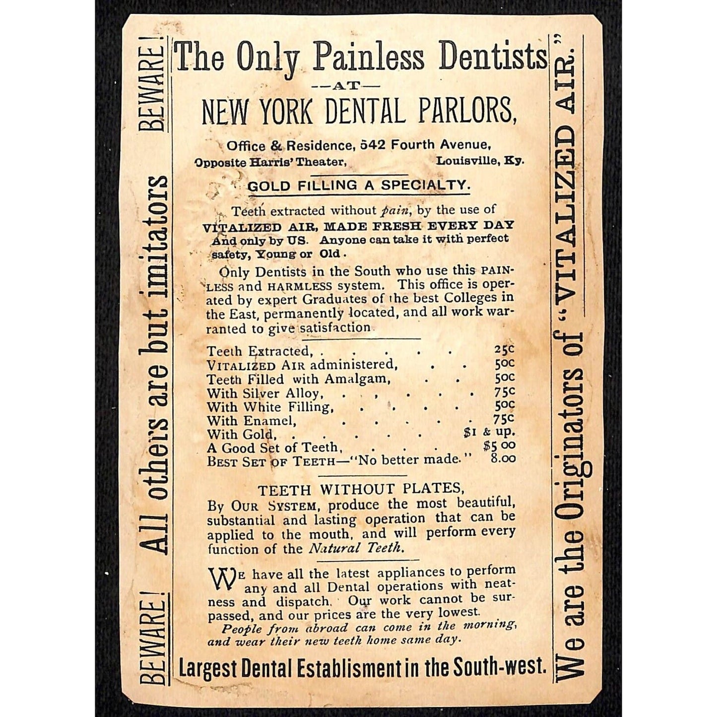 New York Dental Parlors Louisville KY Victorian Trade Card Winter Home Scene