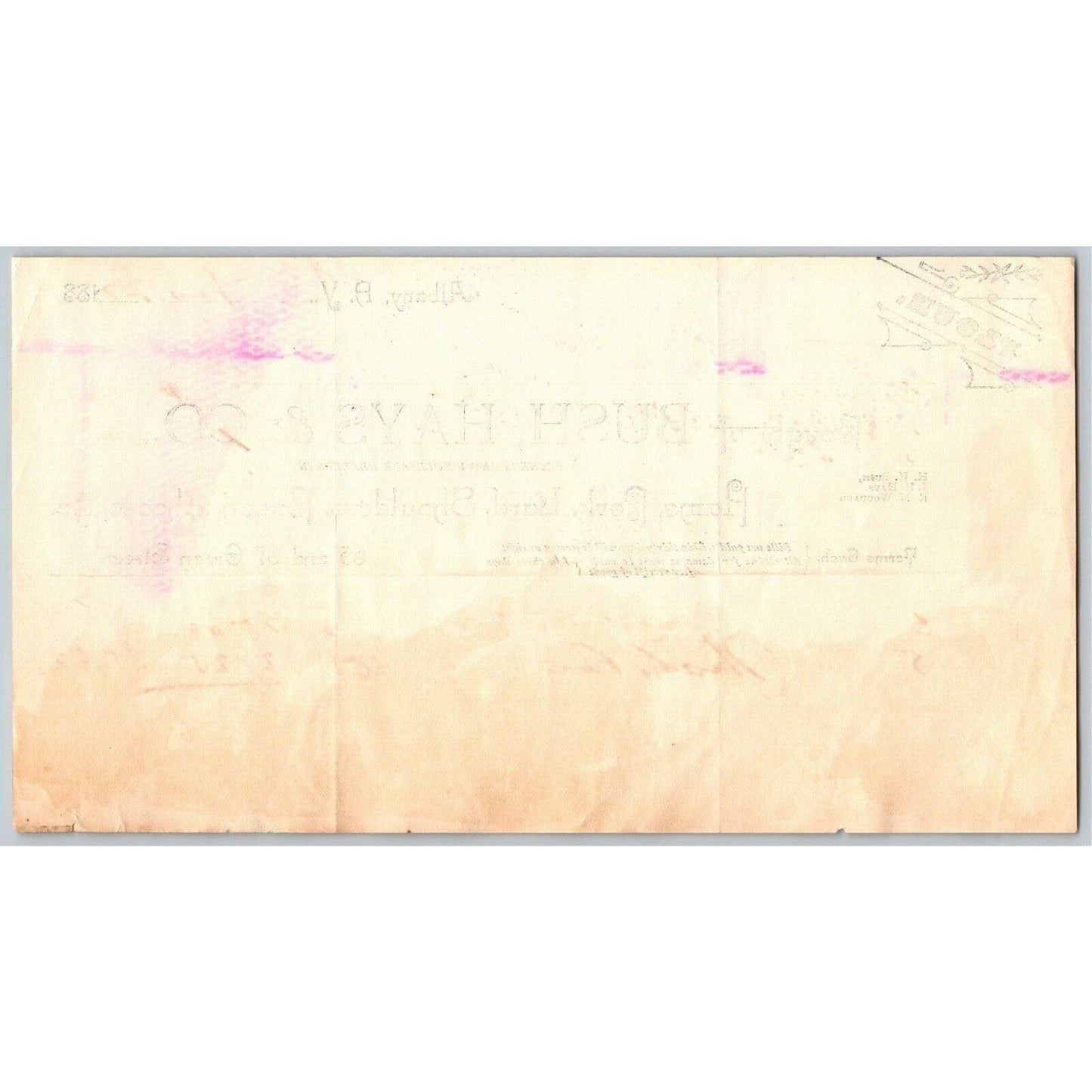 Albany, NY Letterhead - Bush, Hays & Co. - Hams Pork Lard Bacon Cheeses 1885