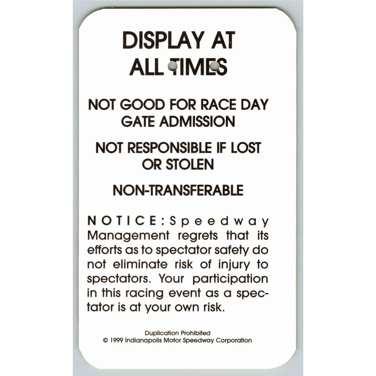 1999 Indy 500 V.I.P Pre-Race Turn 1 Garage Pit Pass VGC VIP Indianapolis #5700