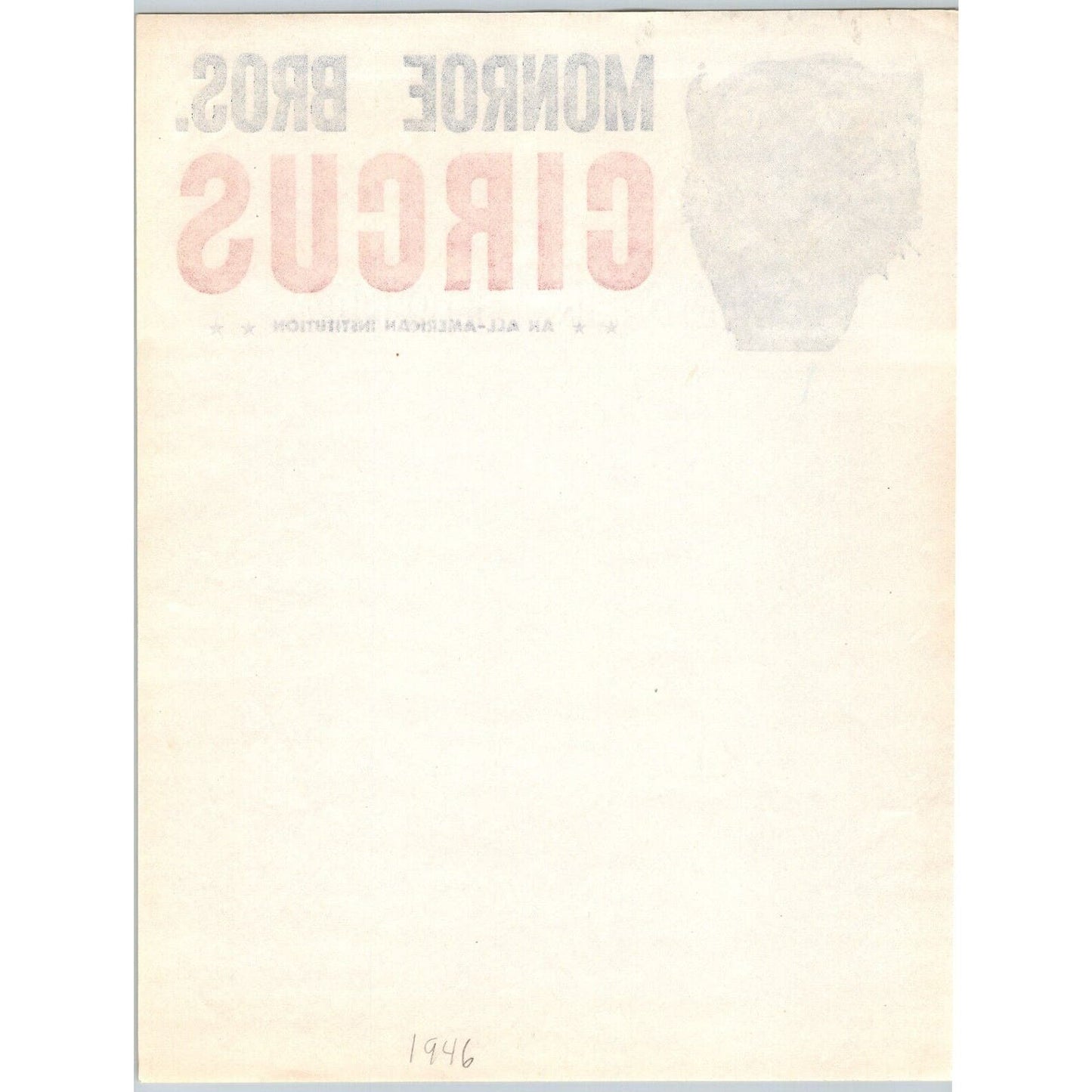 Monroe Bros. Circus Letterhead c1946 "An All American Institution" Tiger