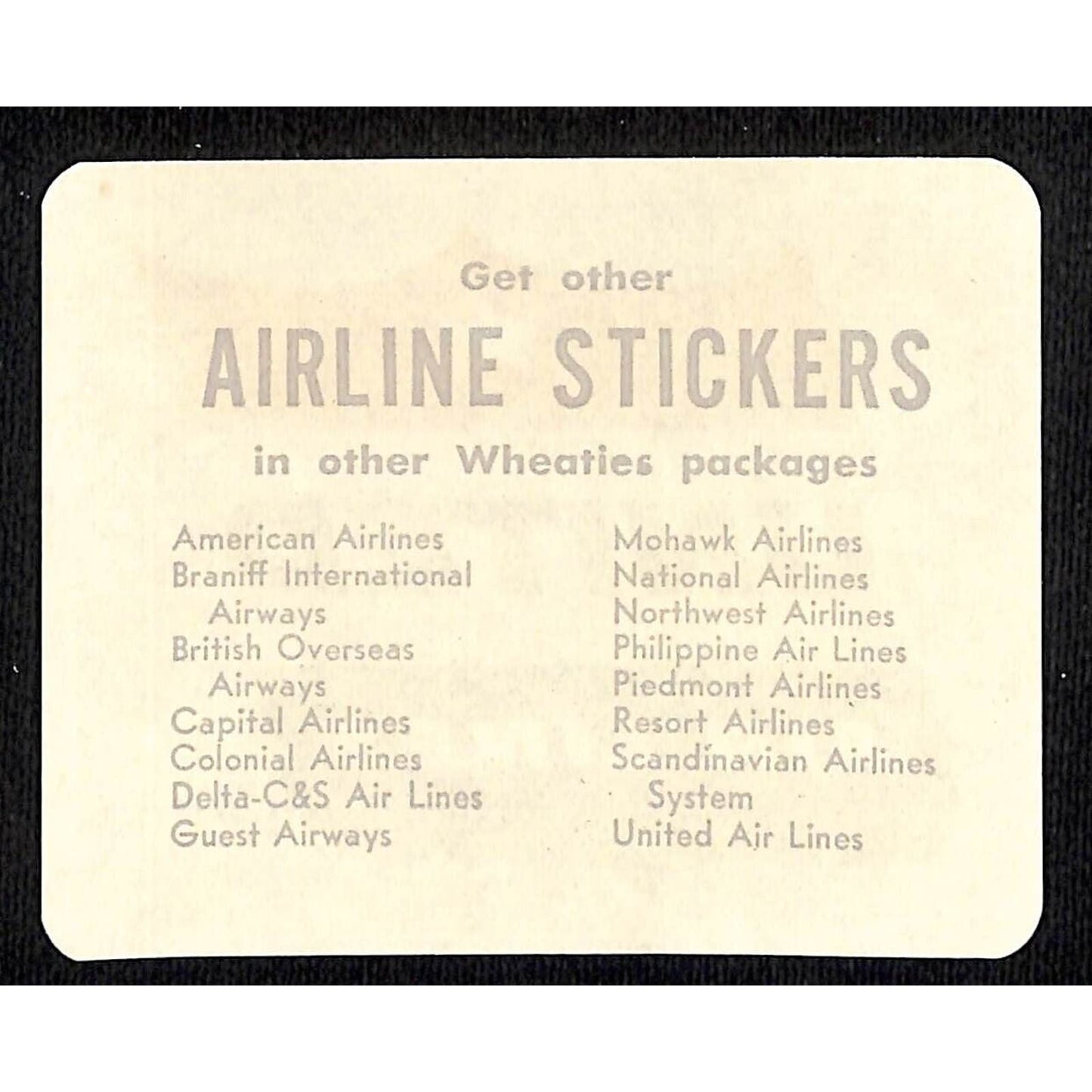 United Air Lines Wheaties Cereal Premium Airline Sticker c1955 VGC