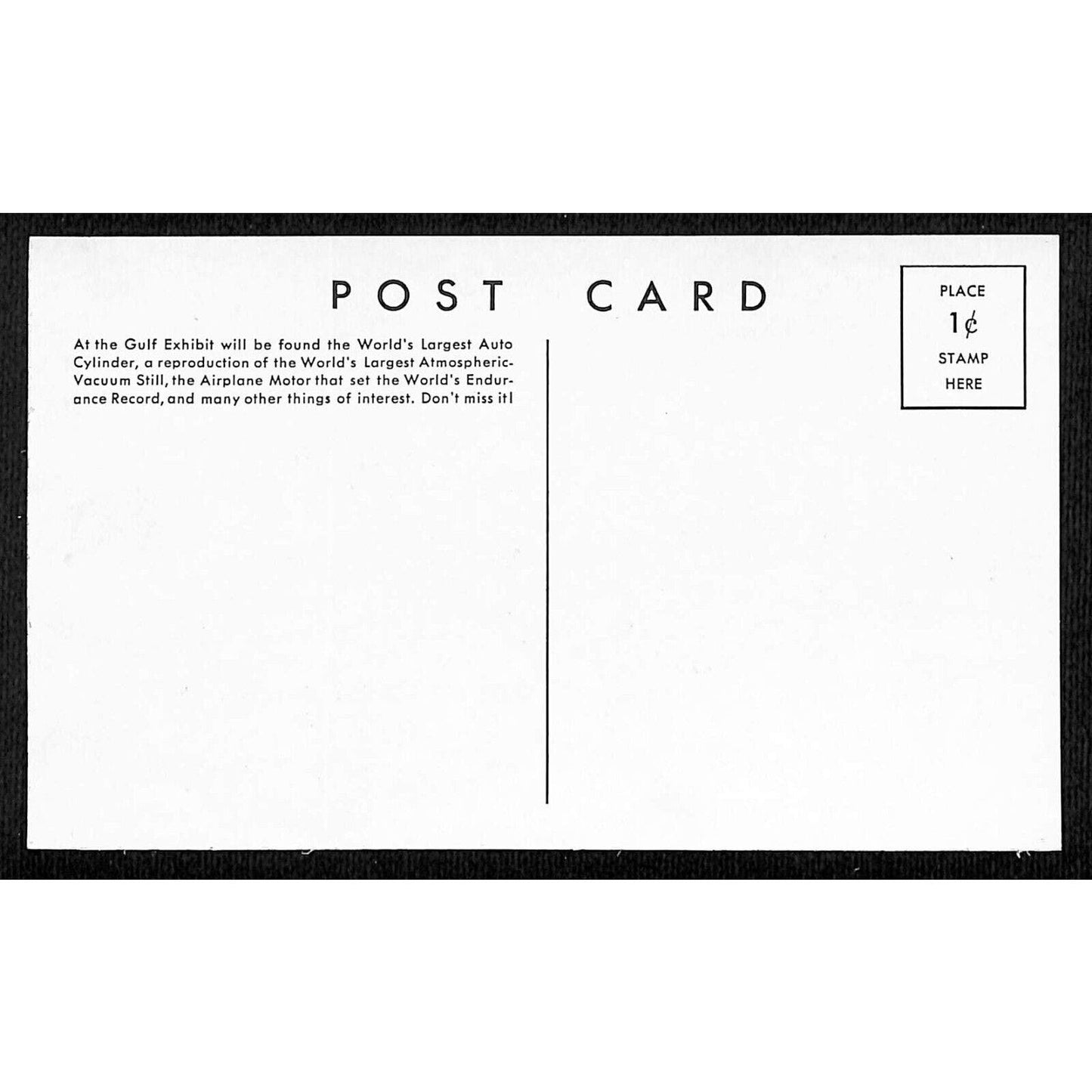 Gulf (Gas Oil) Exhibit Postcard 1933 1934 Chicago World's Fair Unposted VGC