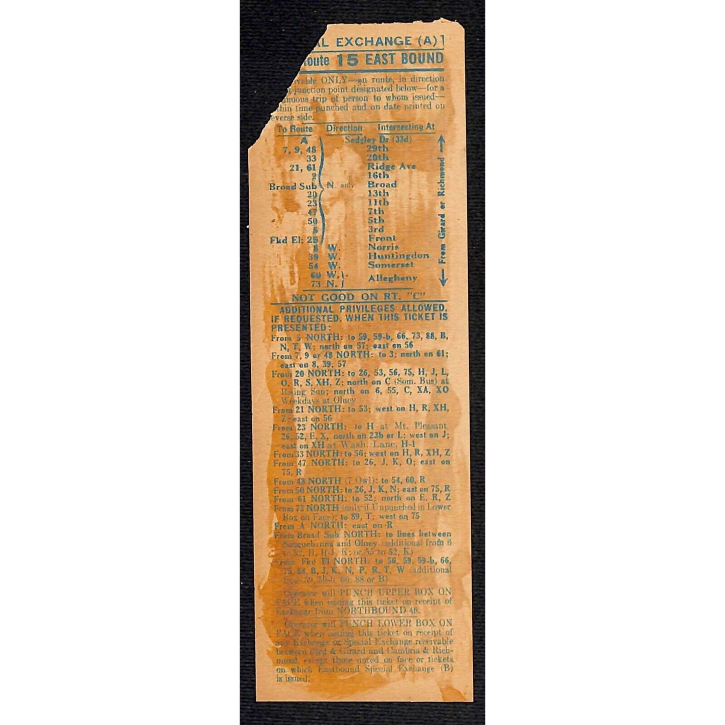 Vintage c1940's-50's Ticket - Philadelphia Transit Co. - Route 73 #10089