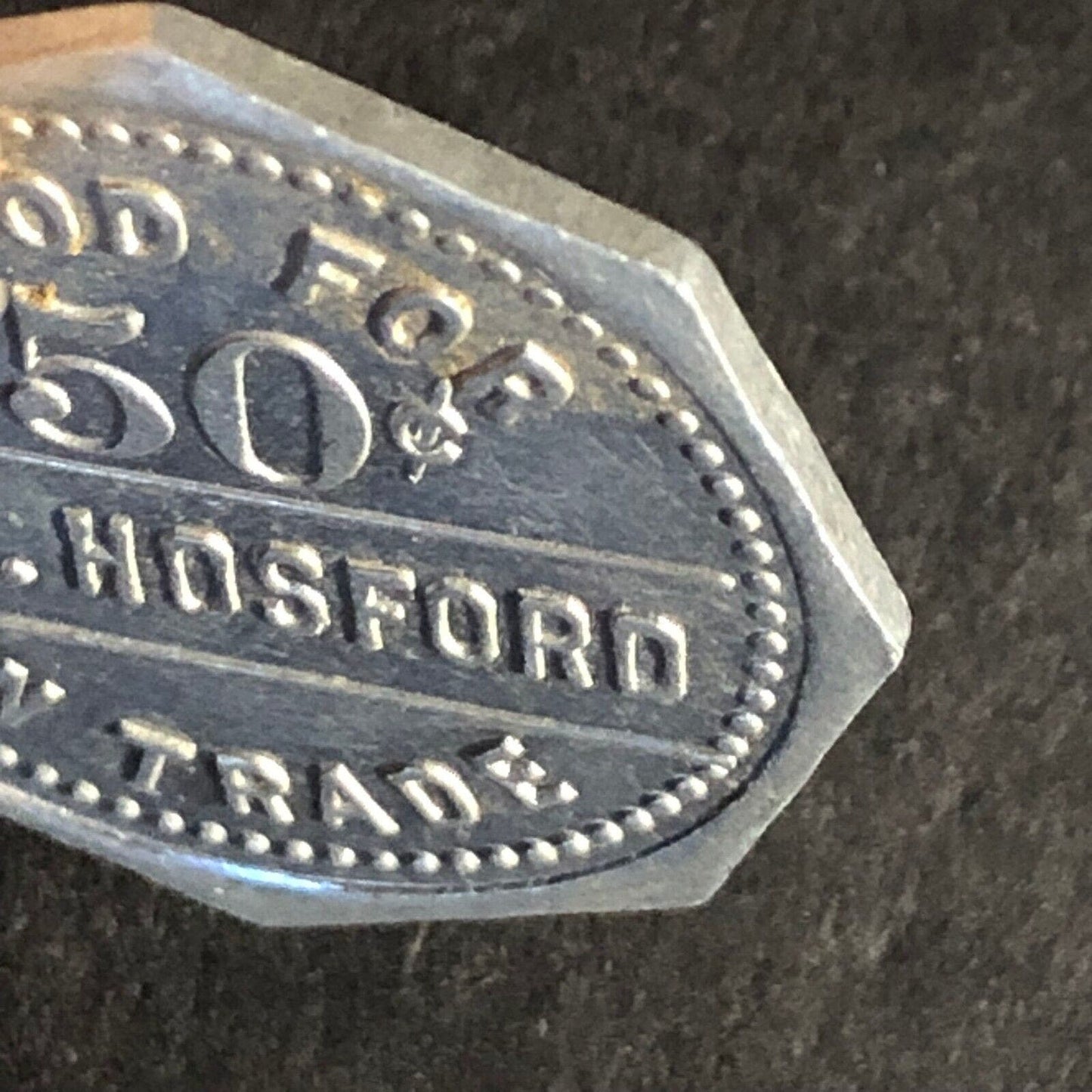 J.S. Hosford (Montrose, PA) G/F 50c Octagon Alum. Token 25mm