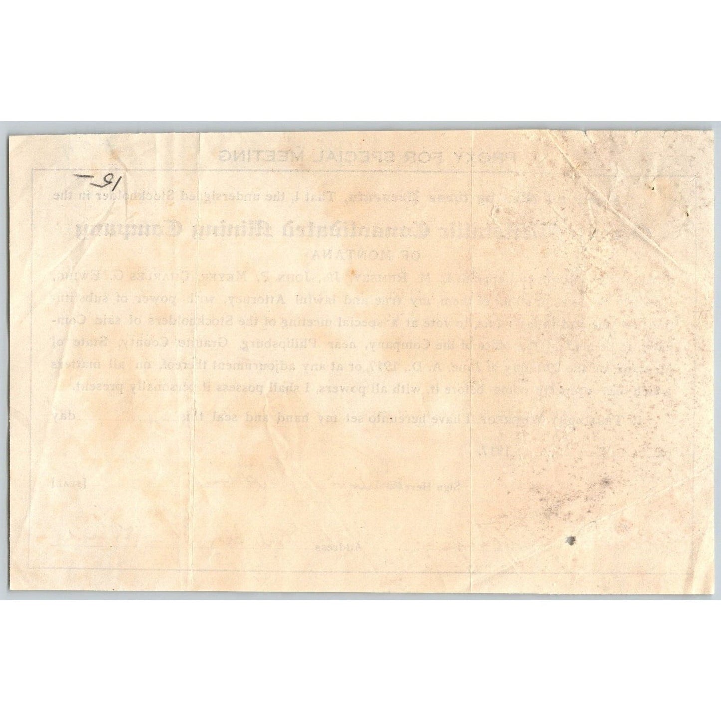 Granite-BiMetallic Consolidated Mining Co. 1917 Proxy for Special Meeting Notice