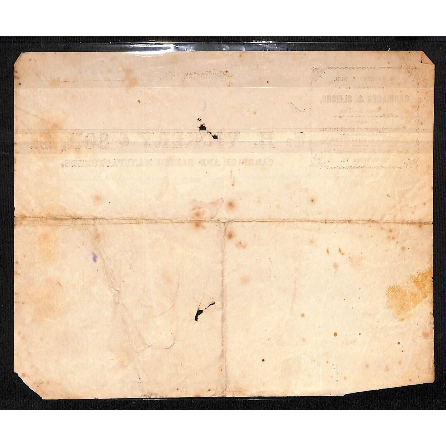 Burlington, VT 1871 H. Vickery & Son Carriage Sleigh Billhead - Signed Scarce