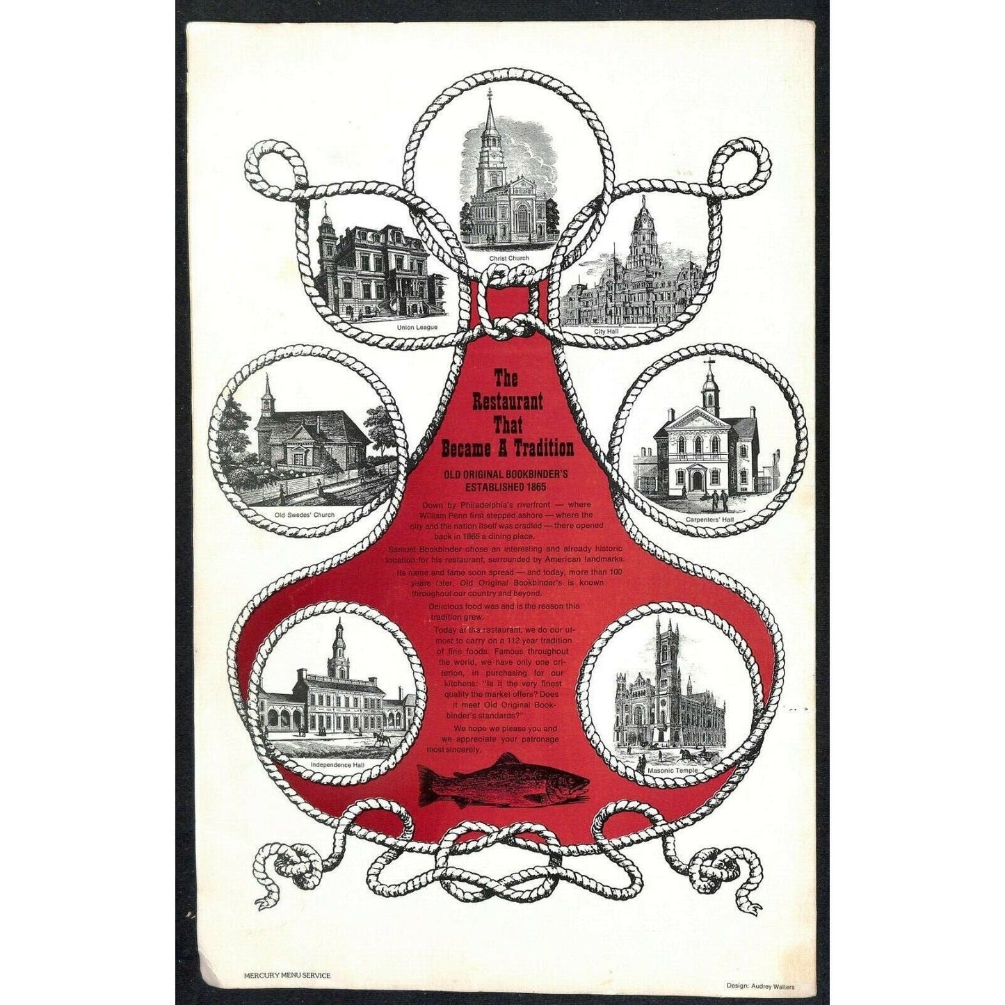 Bookbinder's Menu 1977 Large Restaurant Philadelphia w/ Multi-View Photo Cover