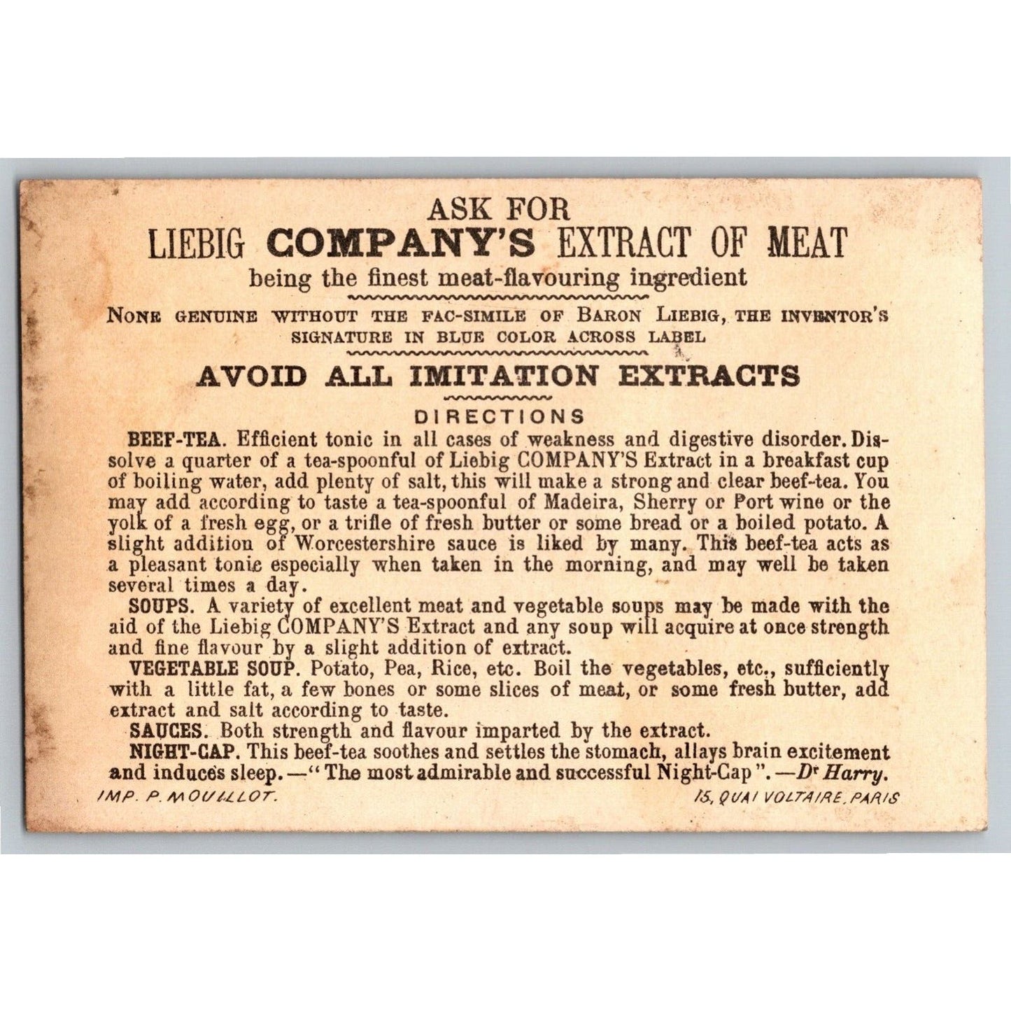 Asian Themed Victorian Gilt Trade Card Woman Ladles Out Liebig Extract of Meat