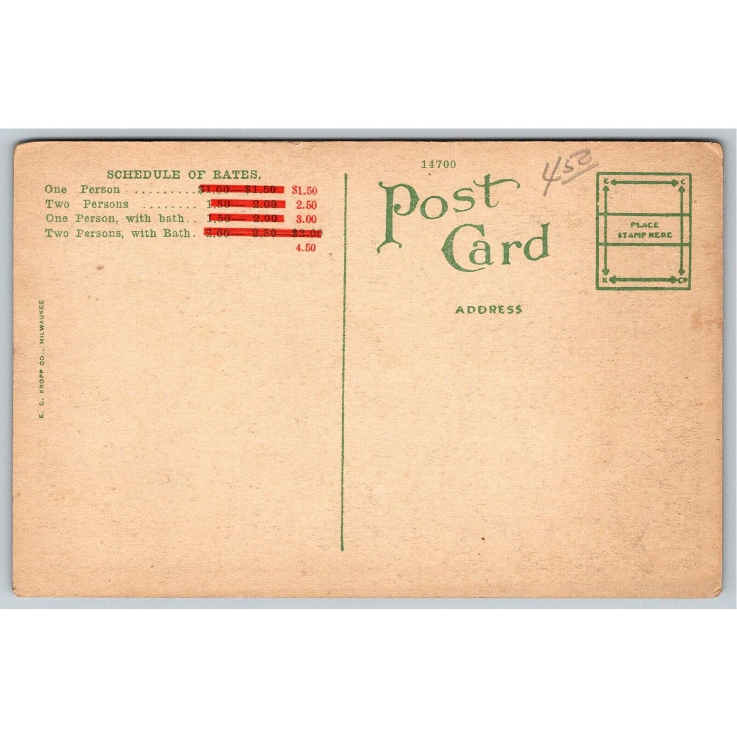 Biltmore Hotel "Absolutely Fireproof" Los Angeles Postcard - c1915-1920's Rates
