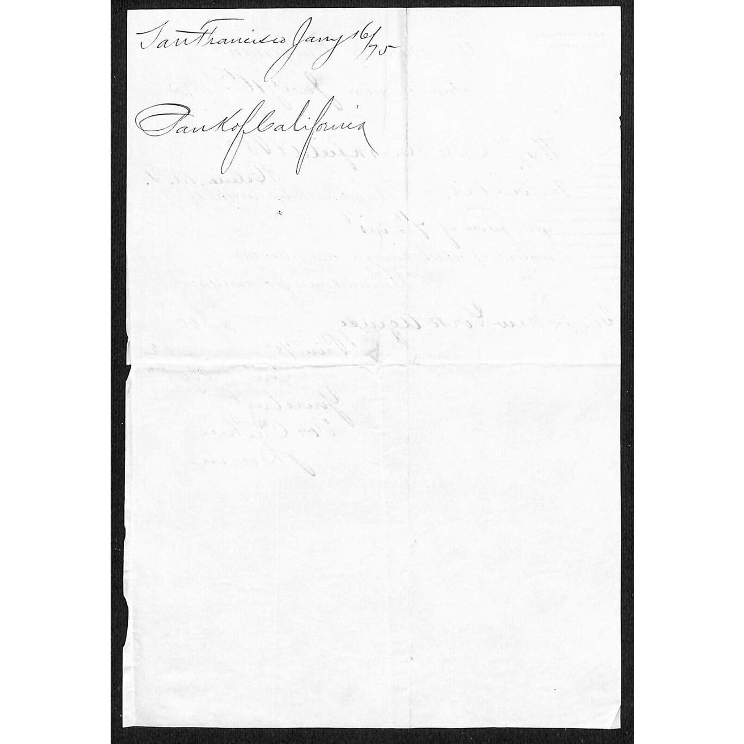 1875 "Bank of California" San Francisco Letterhead L.H. Hershfield Helena, MT