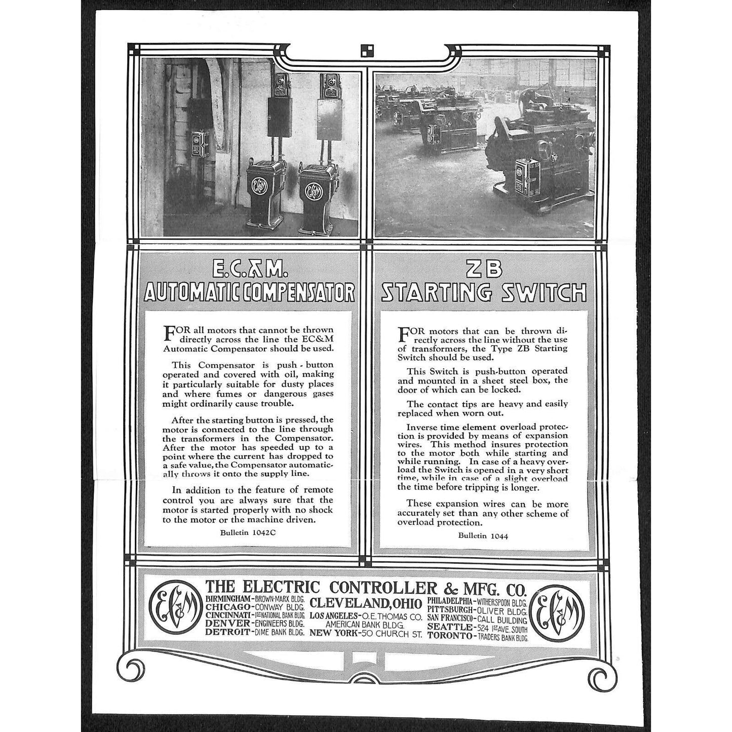 The Electric Controller & Mfg. Co. EC&M Type NC 40 Motors Brochure Sheet c1920's