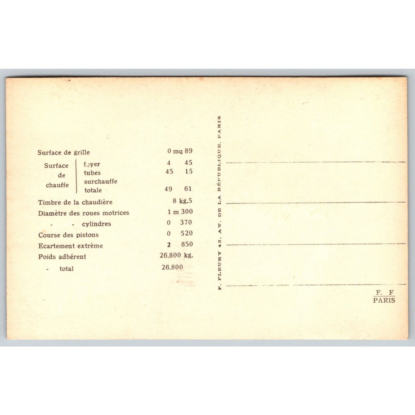 French Railroad RPPC* Postcard Machine Tender 30-515" C 179 c1910 F. Fleury