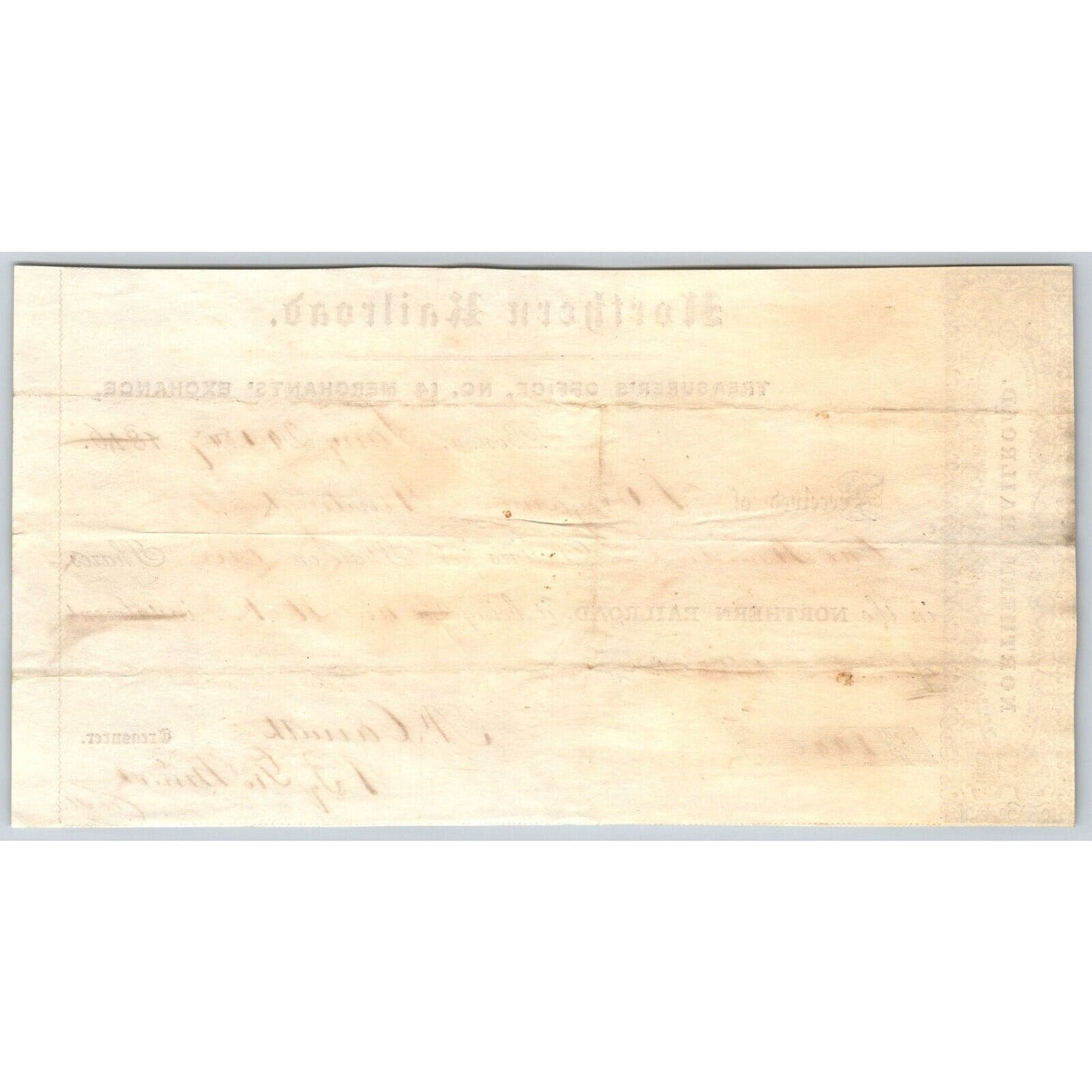 1846 Boston, MA Treasurer Receipt Northern Railroad Stock "Benjamin Huntington"