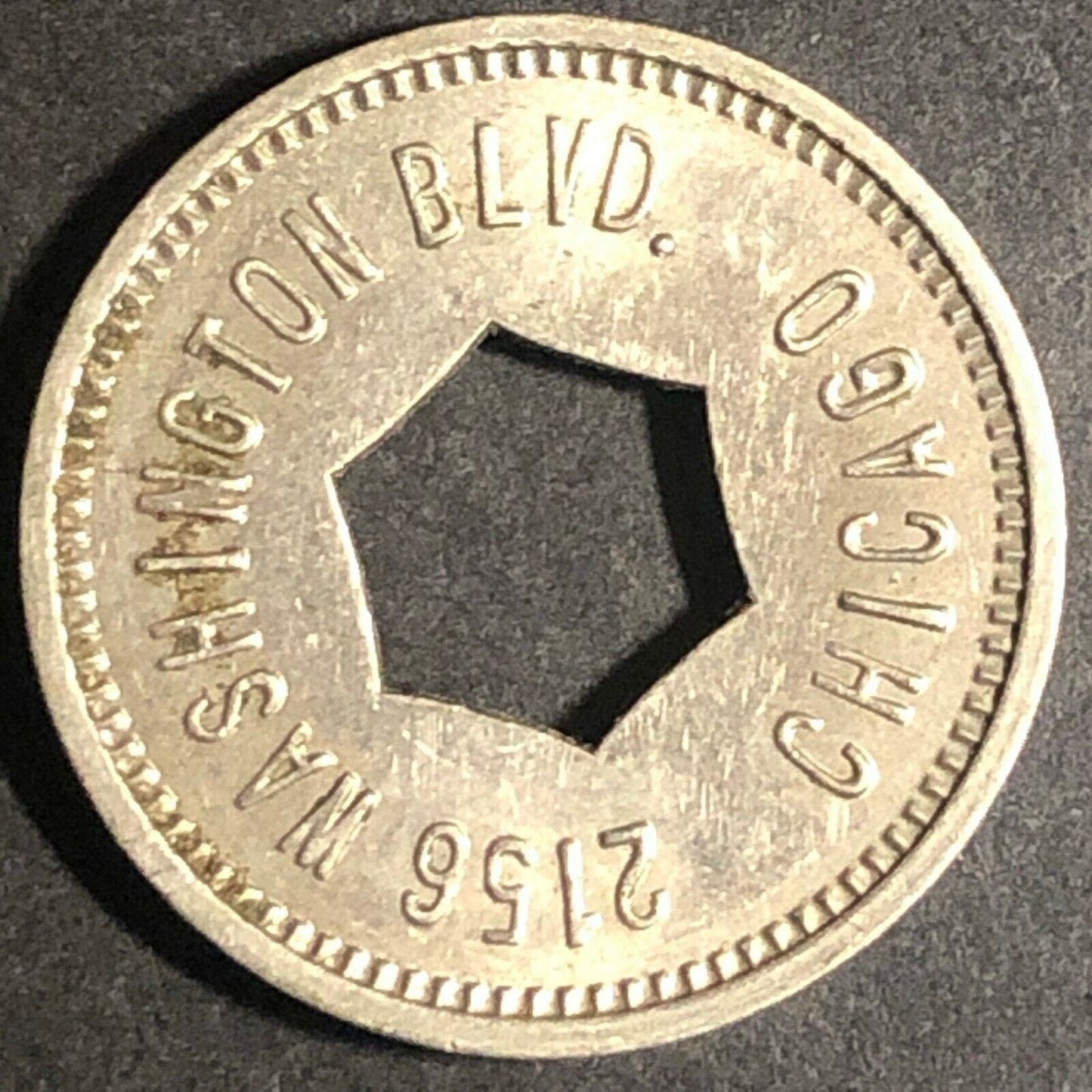 Vintage 21mm Plated Brass "Burnham Gum Machine Works - Chicago " Donut Token