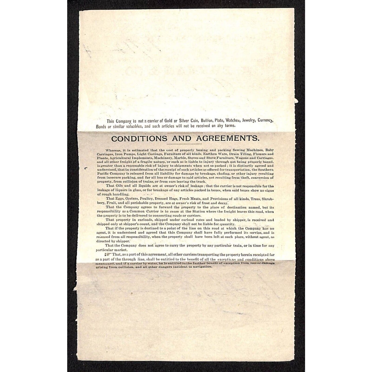 Southern Pacific RR / M. Herman & Co. / S.R. Buford 1894 Shipping Billhead