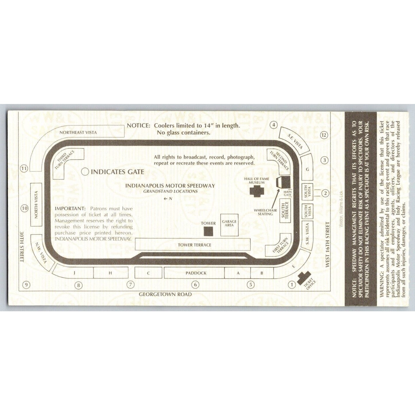1998 Indianapolis 500 Ticket Stub Racing IMS Arie Luyendyk - seat 10