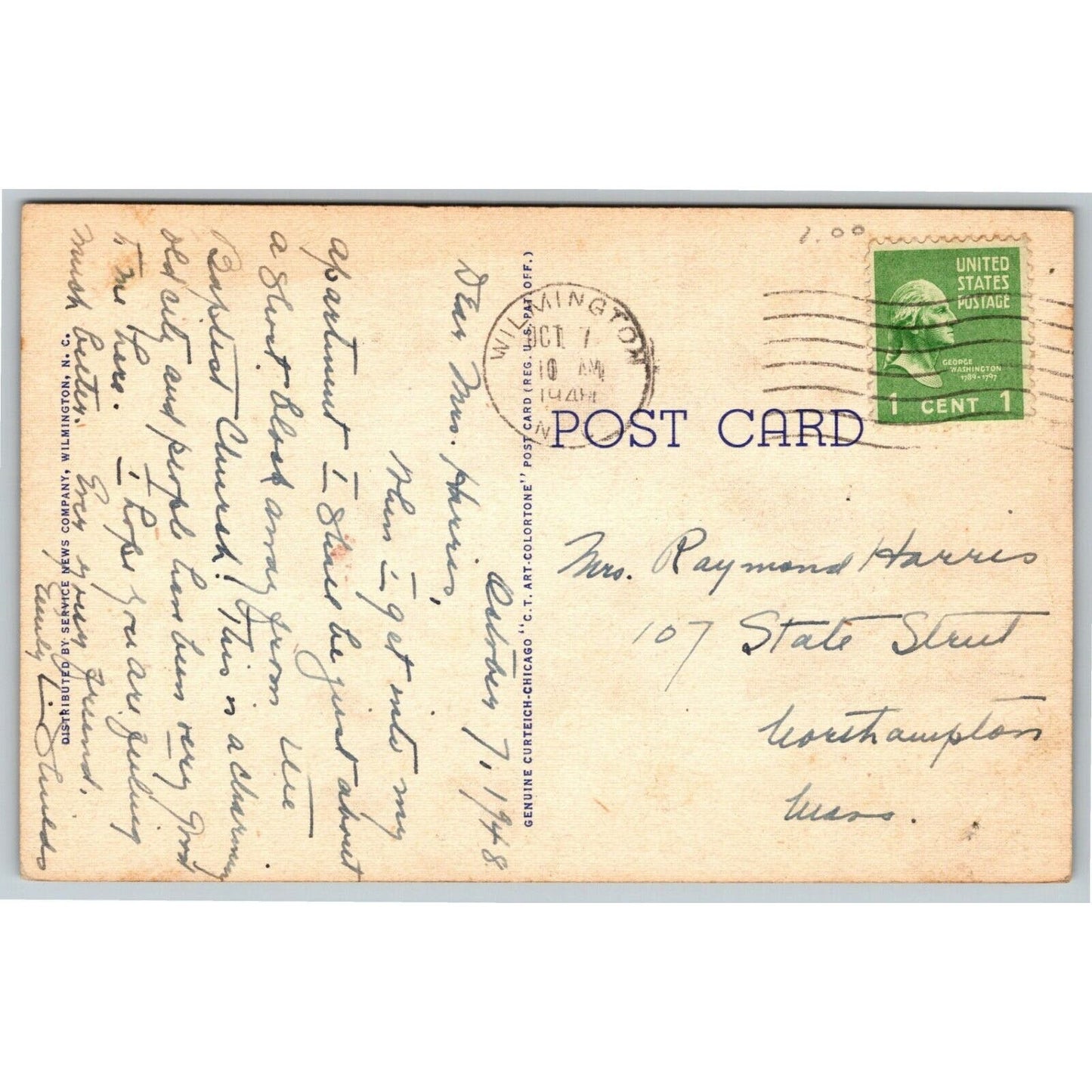 Vintage Linen Multi-View Postcard Wilmington NC - Posted 1948 VGC