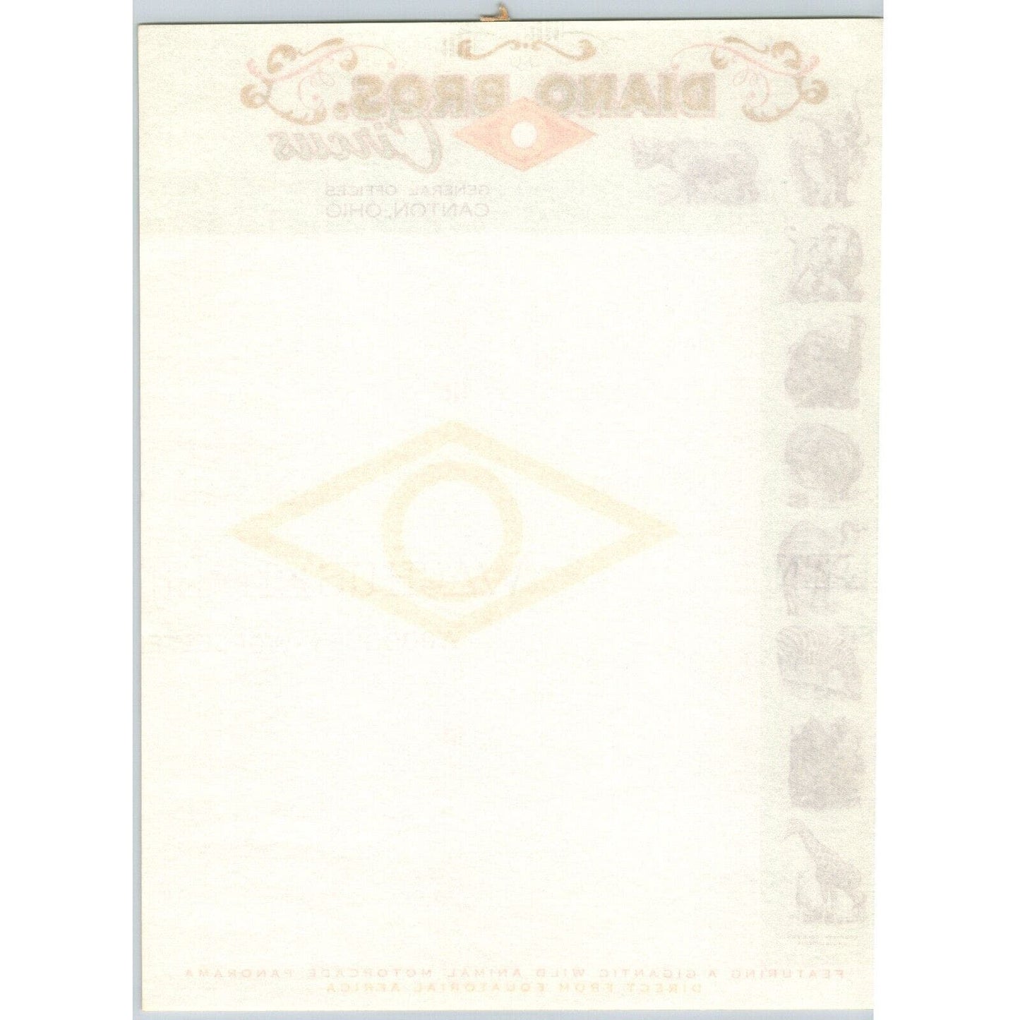 Diano Bros. Circus Letterhead c1953 Canton, OH Wild Animal Motorcade Very Scarce